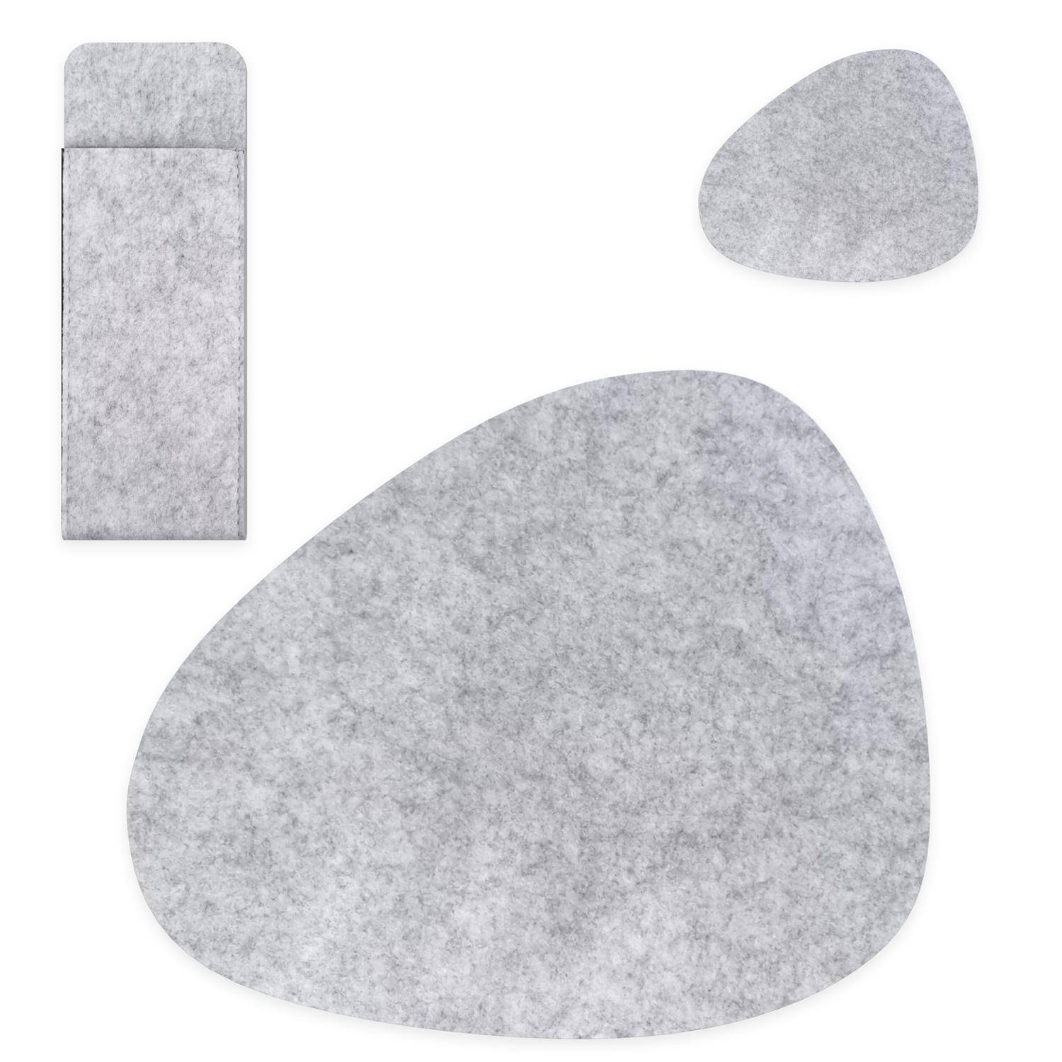 Intirilife 6x Filzunterleger-Set in Grau - Tischdeckchen Gläseruntersetzer Bestecktasche Platzset für Restaurant und Zuhause