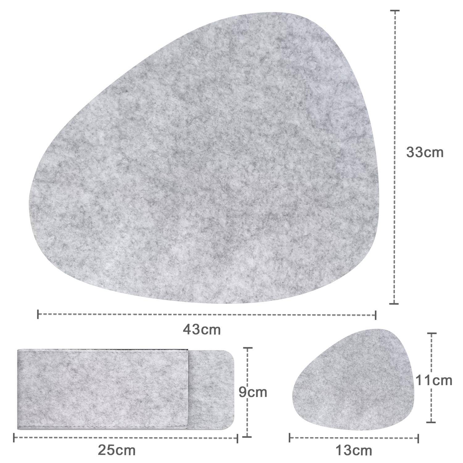 Intirilife 6x Filzunterleger-Set in Grau - Tischdeckchen Gläseruntersetzer Bestecktasche Platzset für Restaurant und Zuhause