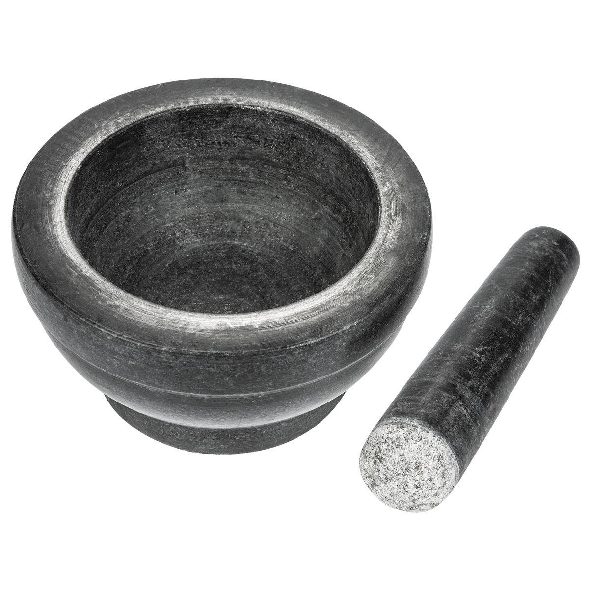 Intirilife Mörser mit Stößel aus Naturstein Granit - 16cm Durchmesser - Zum Zerkleinern von Gewürzen, Nüssen, Samen, Tabletten