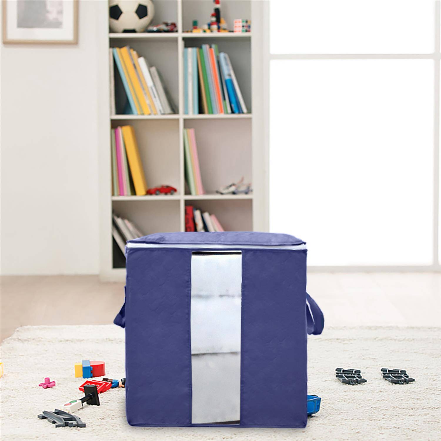 Intirilife 4x Aufbewahrungstaschen in Grau - 90L - Organizer Box, faltbar für Kleidung, Kissen, Decken, Aufbewahrung im Schrank