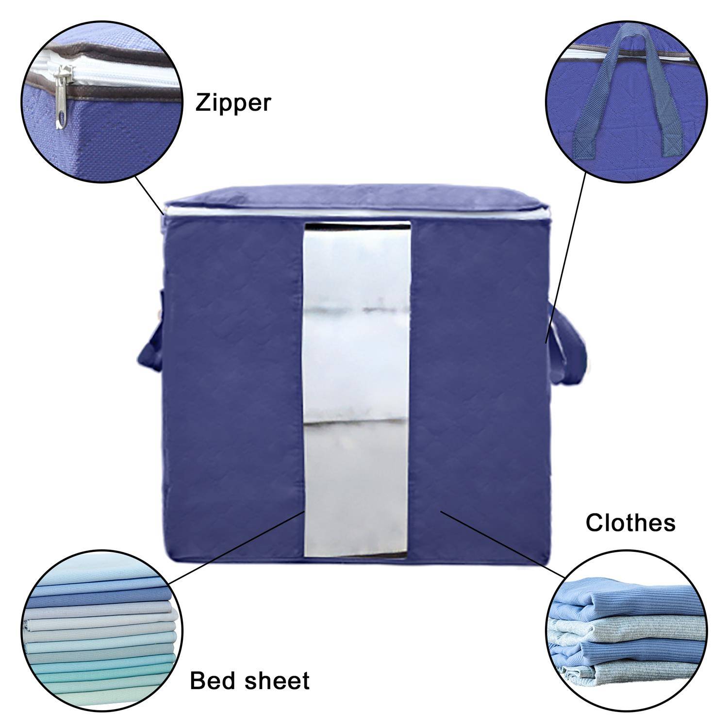 Intirilife 4x Aufbewahrungstaschen in Grau - 90L - Organizer Box, faltbar für Kleidung, Kissen, Decken, Aufbewahrung im Schrank