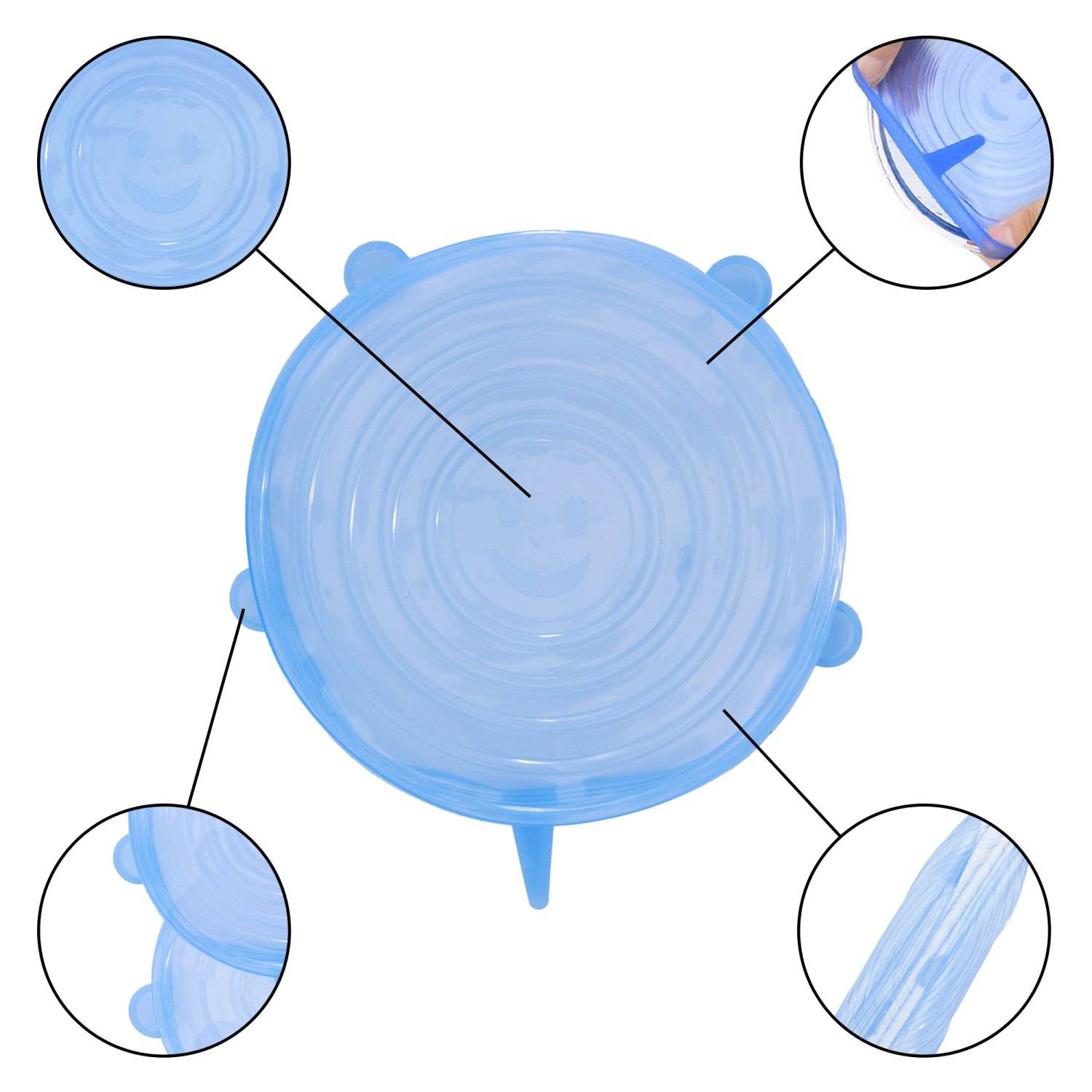 Intirilife 6x wiederverwendbare Universal-Silikonabdeckung in Blau - 6 Frischhaltedeckel in verschiedenen Größen