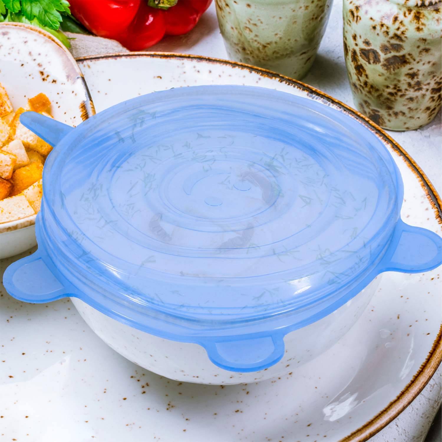 Intirilife 6x wiederverwendbare Universal-Silikonabdeckung in Blau - 6 Frischhaltedeckel in verschiedenen Größen