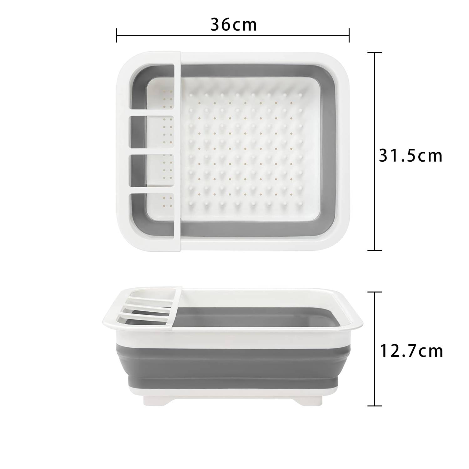 Intirilife zusammenklappbares Abtropfgestell Geschirrbox in Grau-Weiß für Camping, Zuhause und Unterwegs