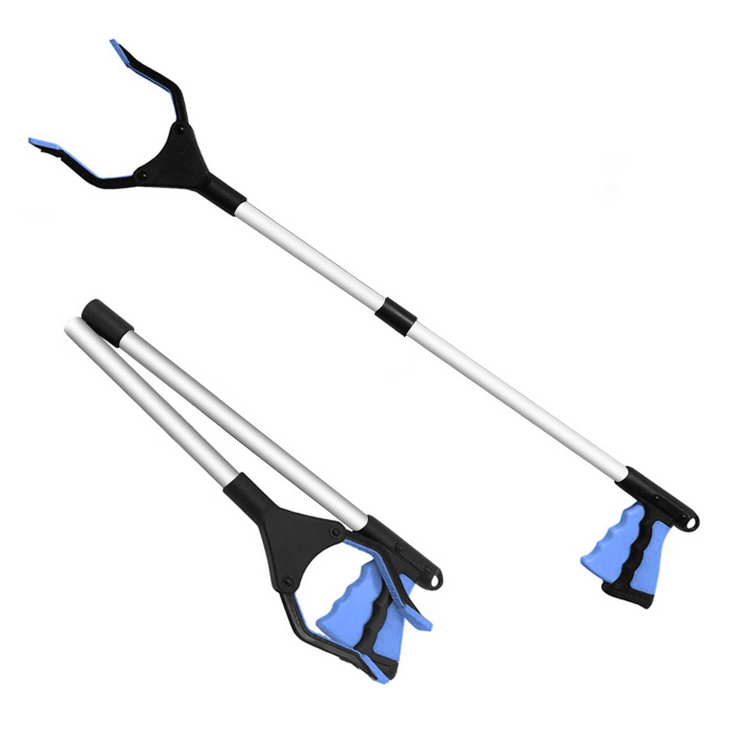 Intirilife Faltbarer Greifer in Blau - Greifzange - Greifarm, extra lang, für Senioren oder um Müll leichter aufzuheben