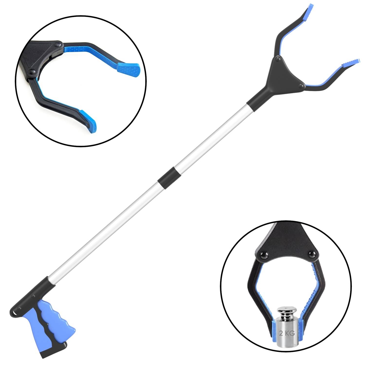 Intirilife Faltbarer Greifer in Blau - Greifzange - Greifarm, extra lang, für Senioren oder um Müll leichter aufzuheben