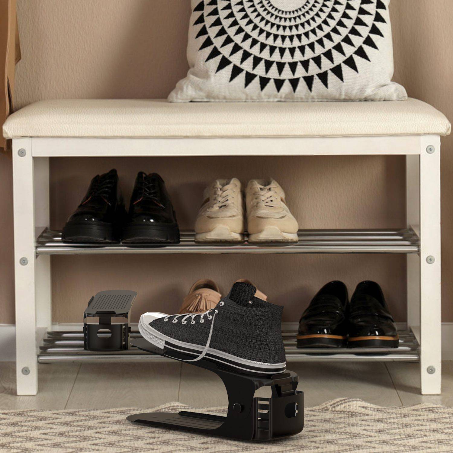 Intirilife 10x höhenverstellbares Schuhregal - Schuhstapler Schuhständer Organizer in Schwarz