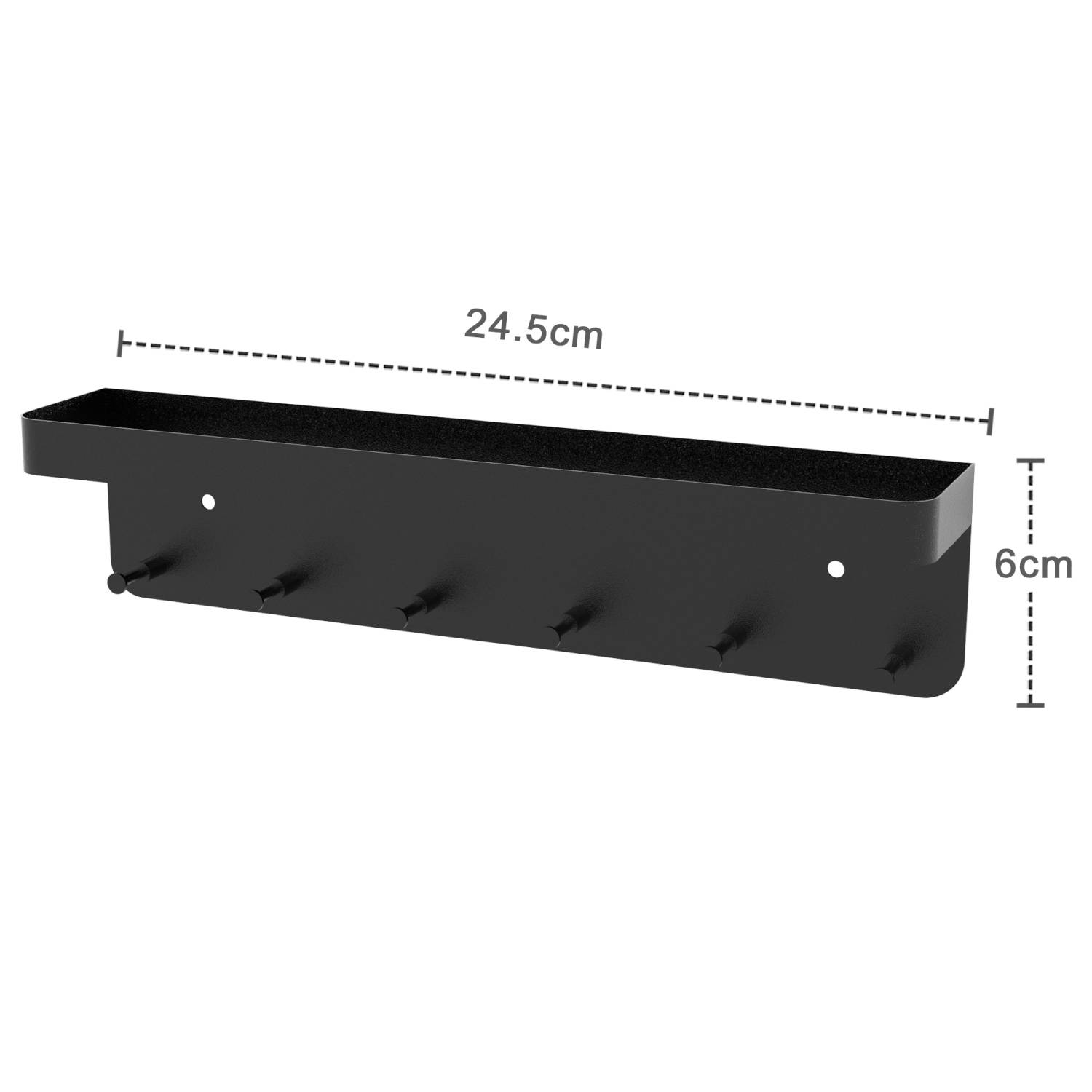 Intirilife Schlüsselbrett mit Ablage in Schwarz - Selbstklebend - Hakenleiste für die Wand mit 6 Haken und Ablagefläche