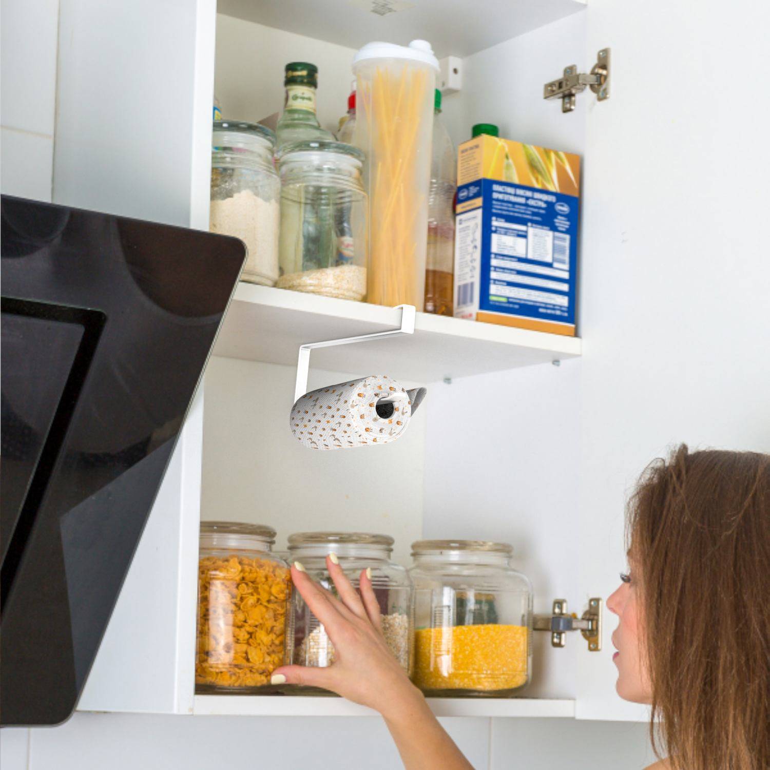 Intirilife 2x Papierrollenhalterung in Weiß - Z-Form, platzsparende moderne Steckalterung für Papierrollen und weitere Gegenstände