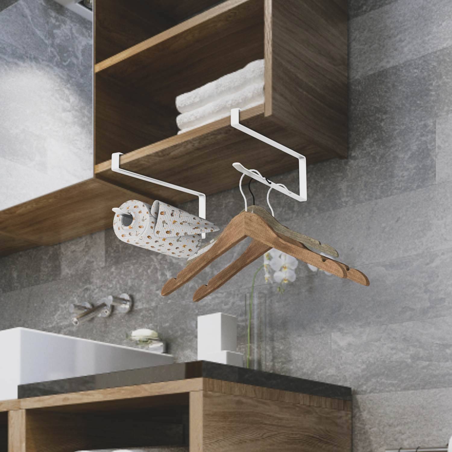 Intirilife 2x Papierrollenhalterung in Weiß - Z-Form, platzsparende moderne Steckalterung für Papierrollen und weitere Gegenstände