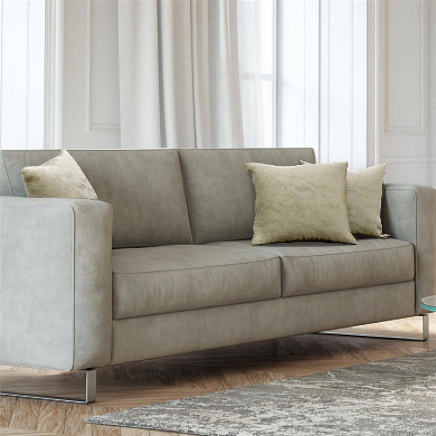 Intirilife 2x dekorative Kissenbezüge aus Samt 40x40 cm in Beige - Für Wohnzimmer Schlafzimmer Sofa Bett Büro Cafeteria oder Wartezimmer