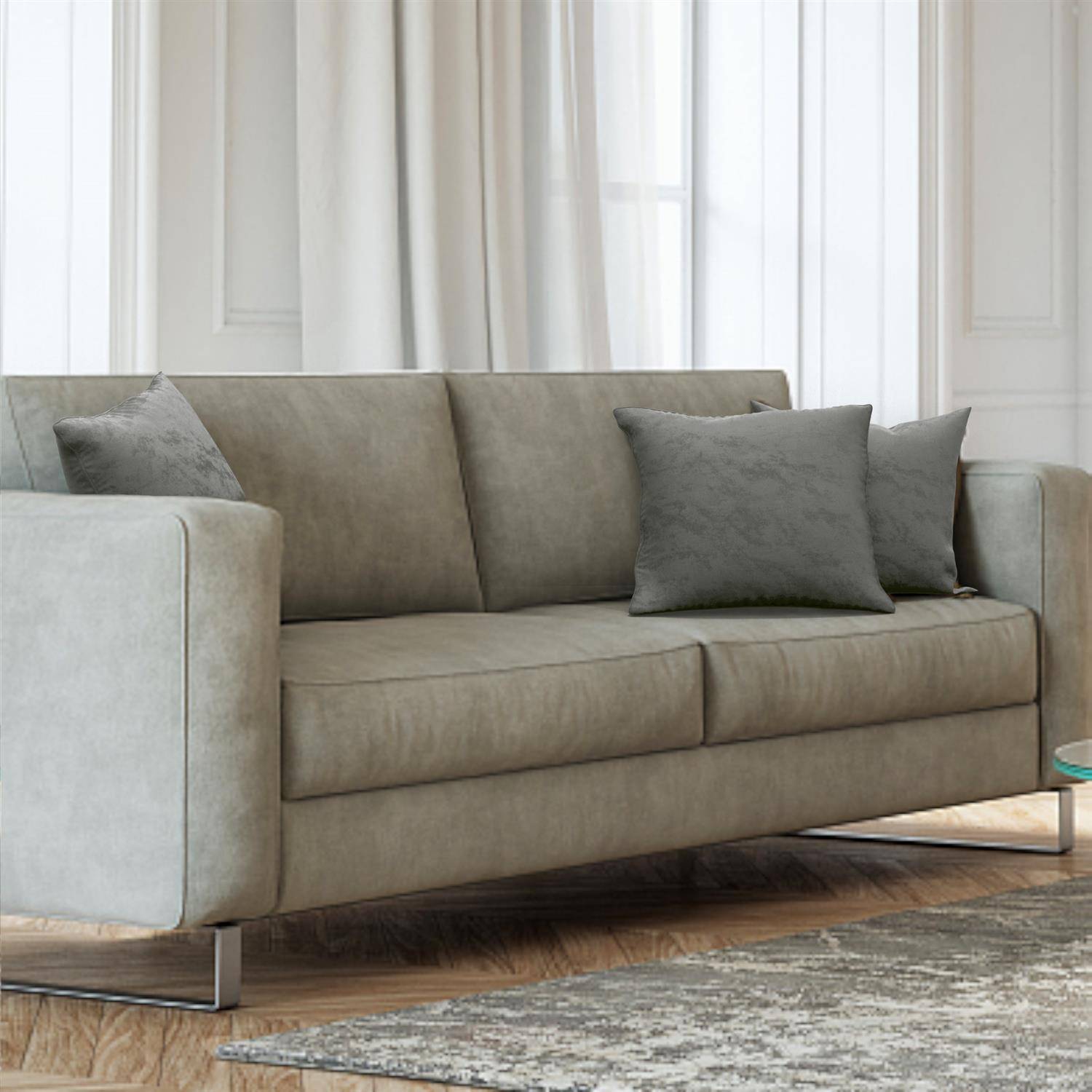 Intirilife 2x dekorative Kissenbezüge aus Samt 40x40 cm in Grau - Für Wohnzimmer Schlafzimmer Sofa Bett Büro Cafeteria oder Wartezimmer