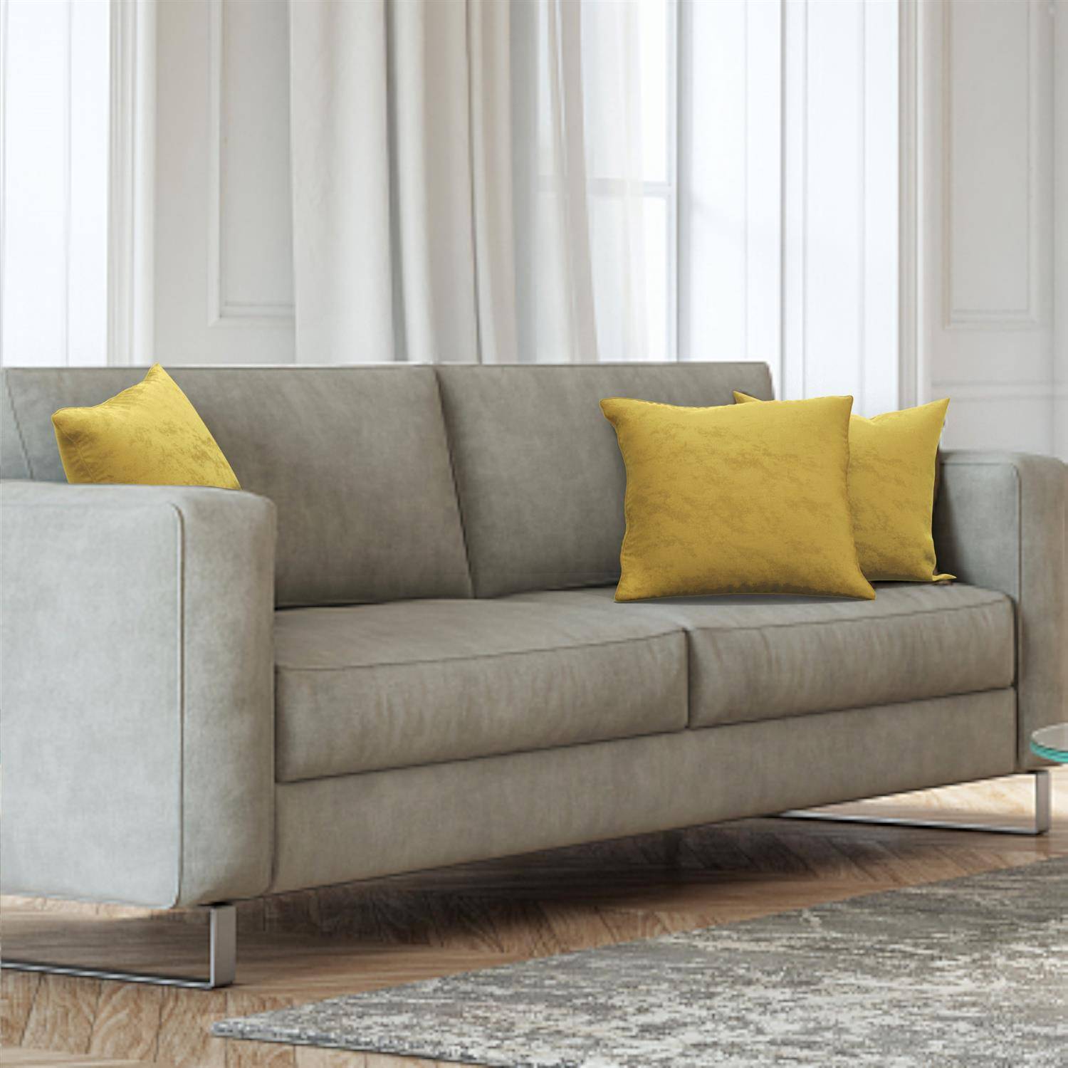 Intirilife 2x dekorative Kissenbezüge aus Samt 40x40 cm in Gelb - Für Wohnzimmer Schlafzimmer Sofa Bett Büro Cafeteria oder Wartezimmer