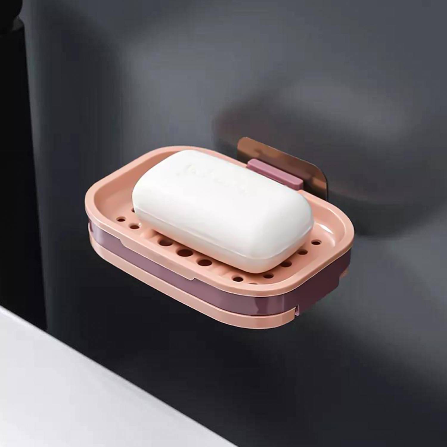 Intirilife Seifenschale 13 x 9 x 2 cm in Pink - Seifenhalterung für die Wand, mit Wasserspeicher, zum kleben, ohne bohren