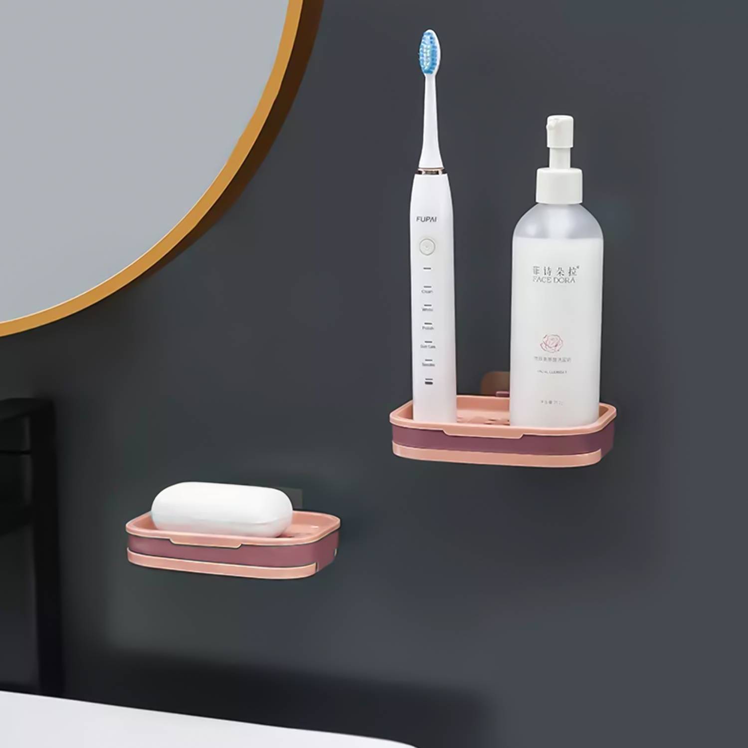 Intirilife Seifenschale 13 x 9 x 2 cm in Pink - Seifenhalterung für die Wand, mit Wasserspeicher, zum kleben, ohne bohren