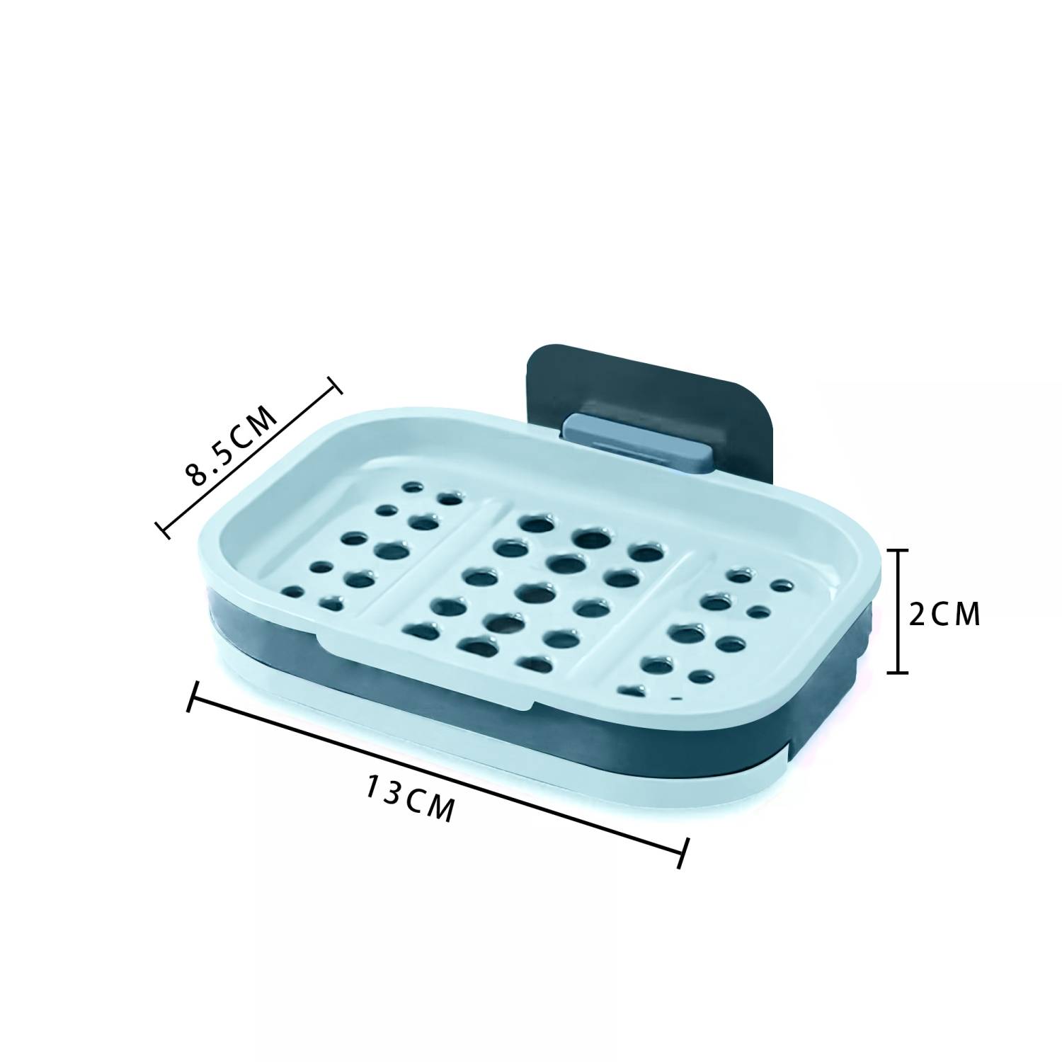 Intirilife Seifenschale 13 x 9 x 2 cm in Hell Blau - Seifenhalterung für die Wand, mit Wasserspeicher, zum kleben, ohne bohren