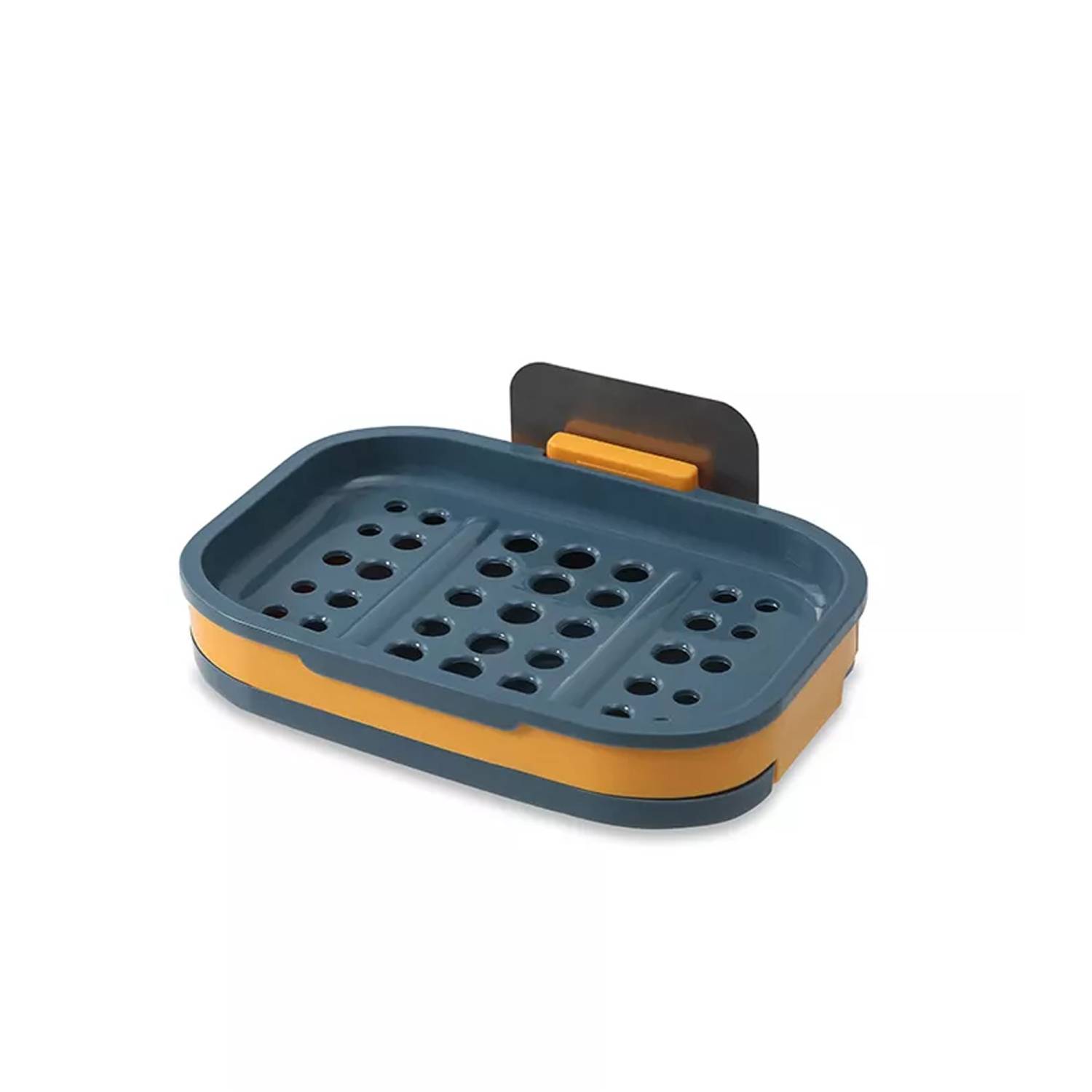 Intirilife Seifenschale 13 x 9 x 2 cm in Dunkel Blau - Seifenhalterung für die Wand, mit Wasserspeicher, zum kleben, ohne bohren