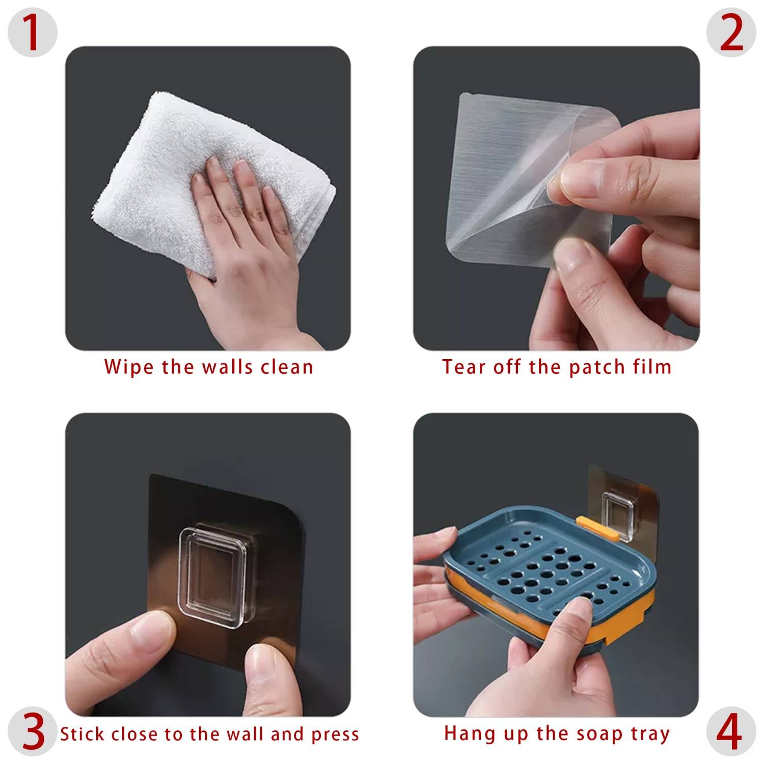 Intirilife Seifenschale 13 x 9 x 2 cm in Dunkel Blau - Seifenhalterung für die Wand, mit Wasserspeicher, zum kleben, ohne bohren