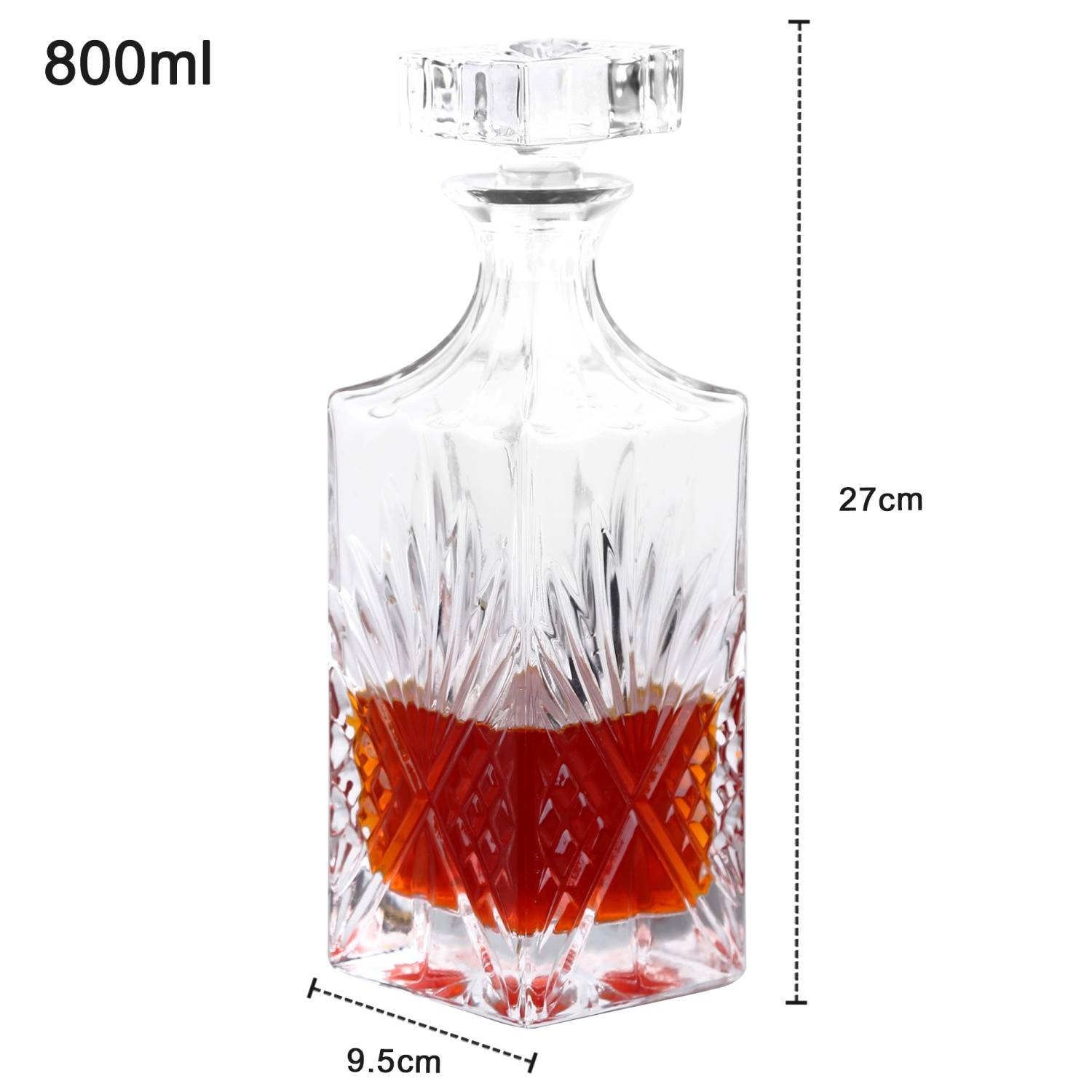 Intirilife edle Whiskey Karaffe - Füllmenge 800 ml - Decanter für Rum, Vodka, Scotch und vieles mehr