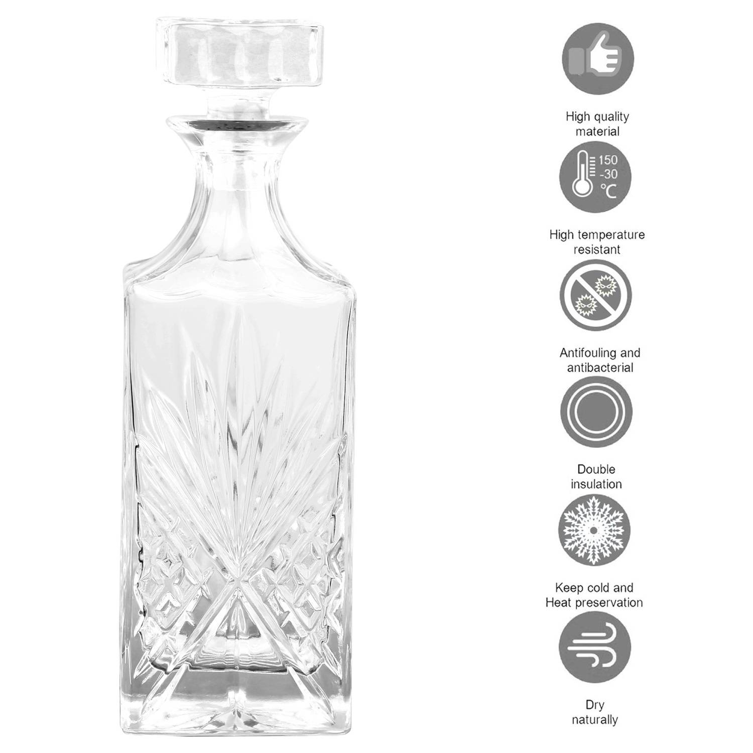 Intirilife edle Whiskey Karaffe - Füllmenge 800 ml - Decanter für Rum, Vodka, Scotch und vieles mehr
