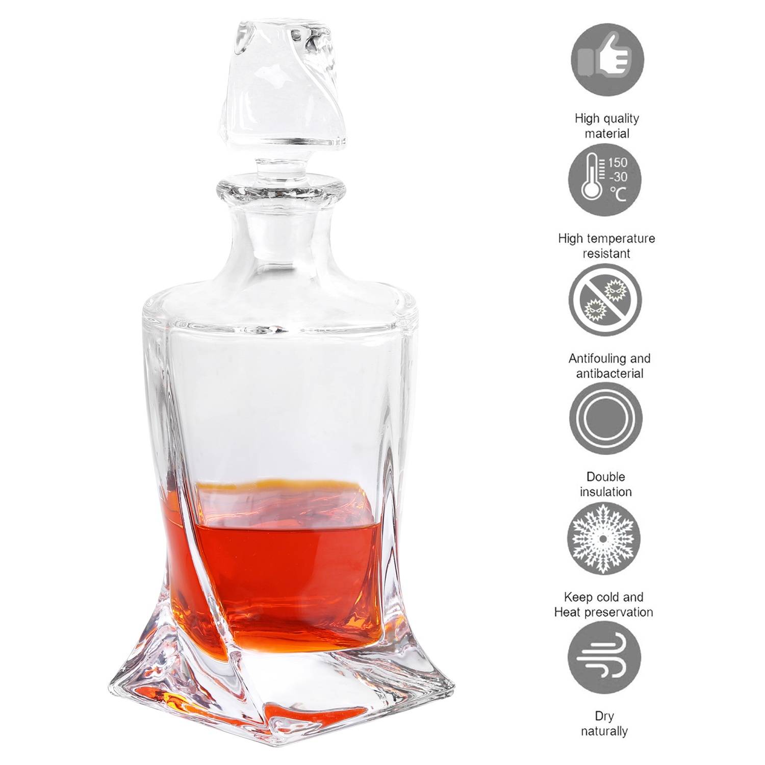 Intirilife edle Whiskey Karaffe - Füllmenge 750 ml - Decanter für Rum, Vodka, Scotch und vieles mehr