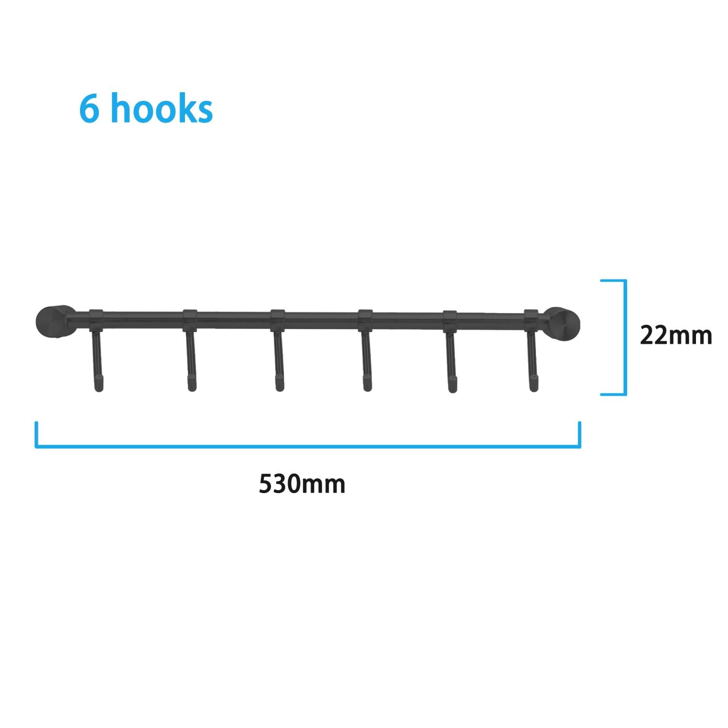 Intirilife Edelstahl Hängeleiste mit 6 Haken in Schwarz - Hakenleiste Küchenstange Wandhalterung