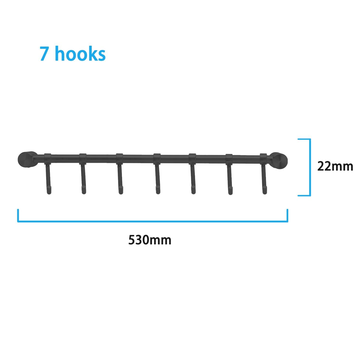 Intirilife Edelstahl Hängeleiste mit 7 Haken in Schwarz - Hakenleiste Küchenstange Wandhalterung