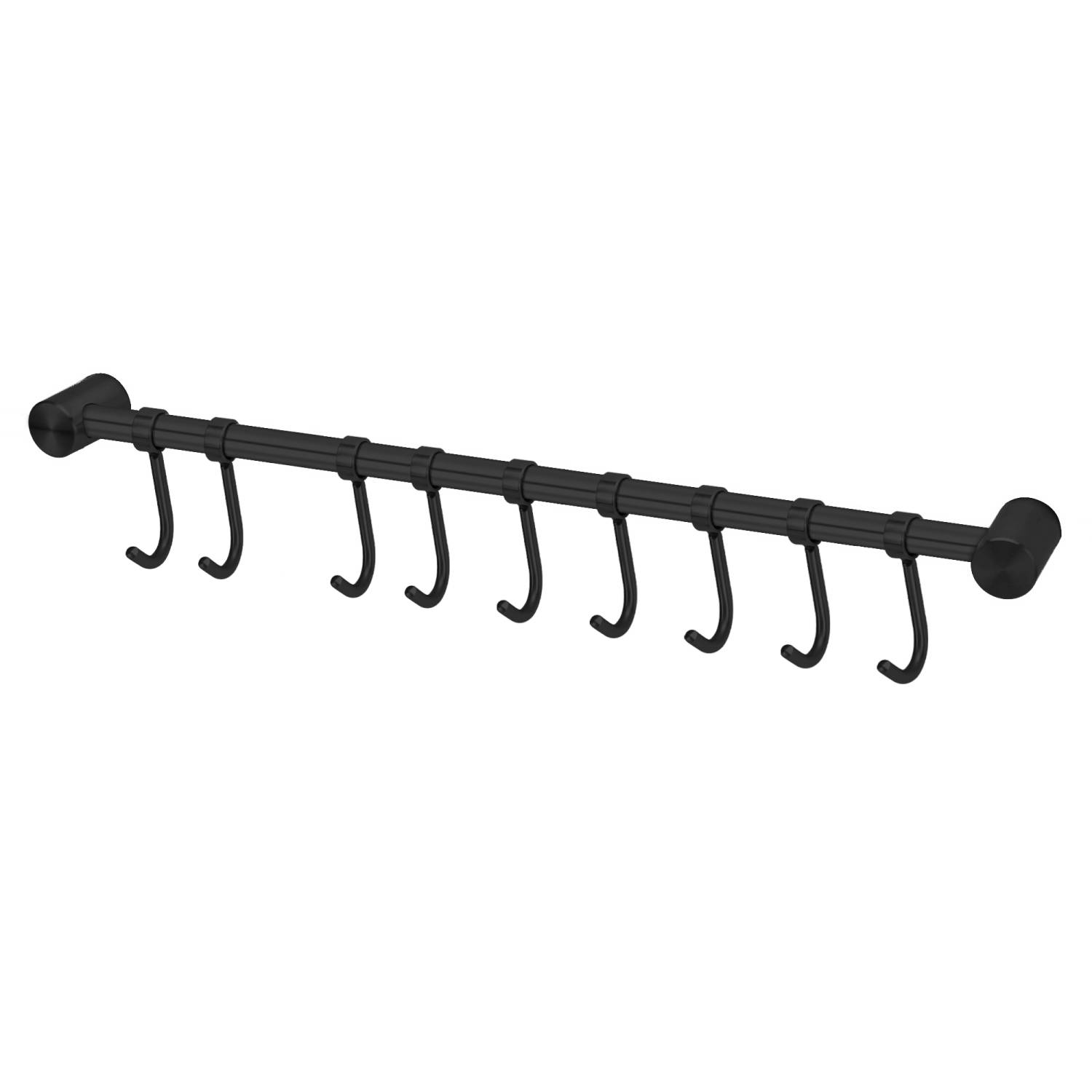 Intirilife Edelstahl Hängeleiste mit 9 Haken in Schwarz - Hakenleiste Küchenstange Wandhalterung