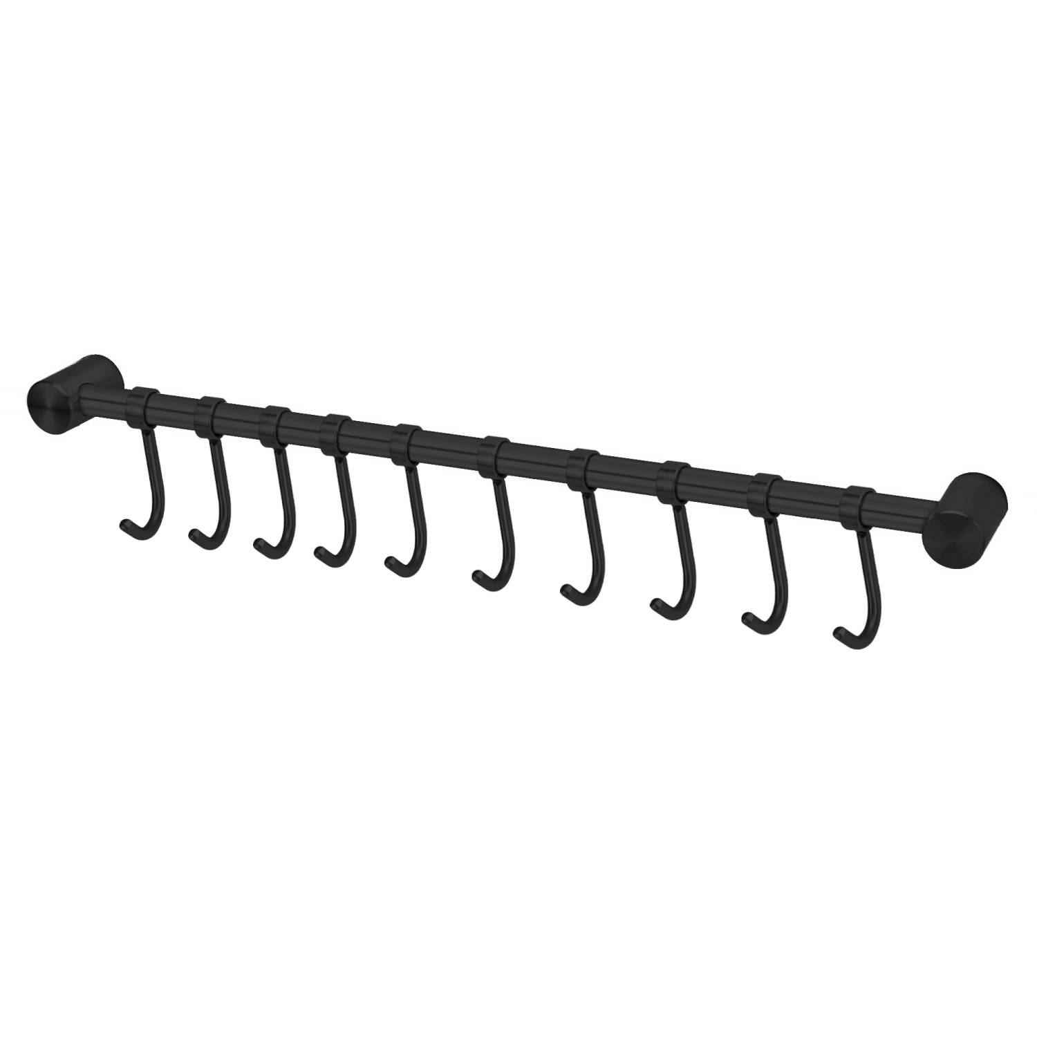Intirilife Edelstahl Hängeleiste mit 10 Haken in Schwarz - Hakenleiste Küchenstange Wandhalterung
