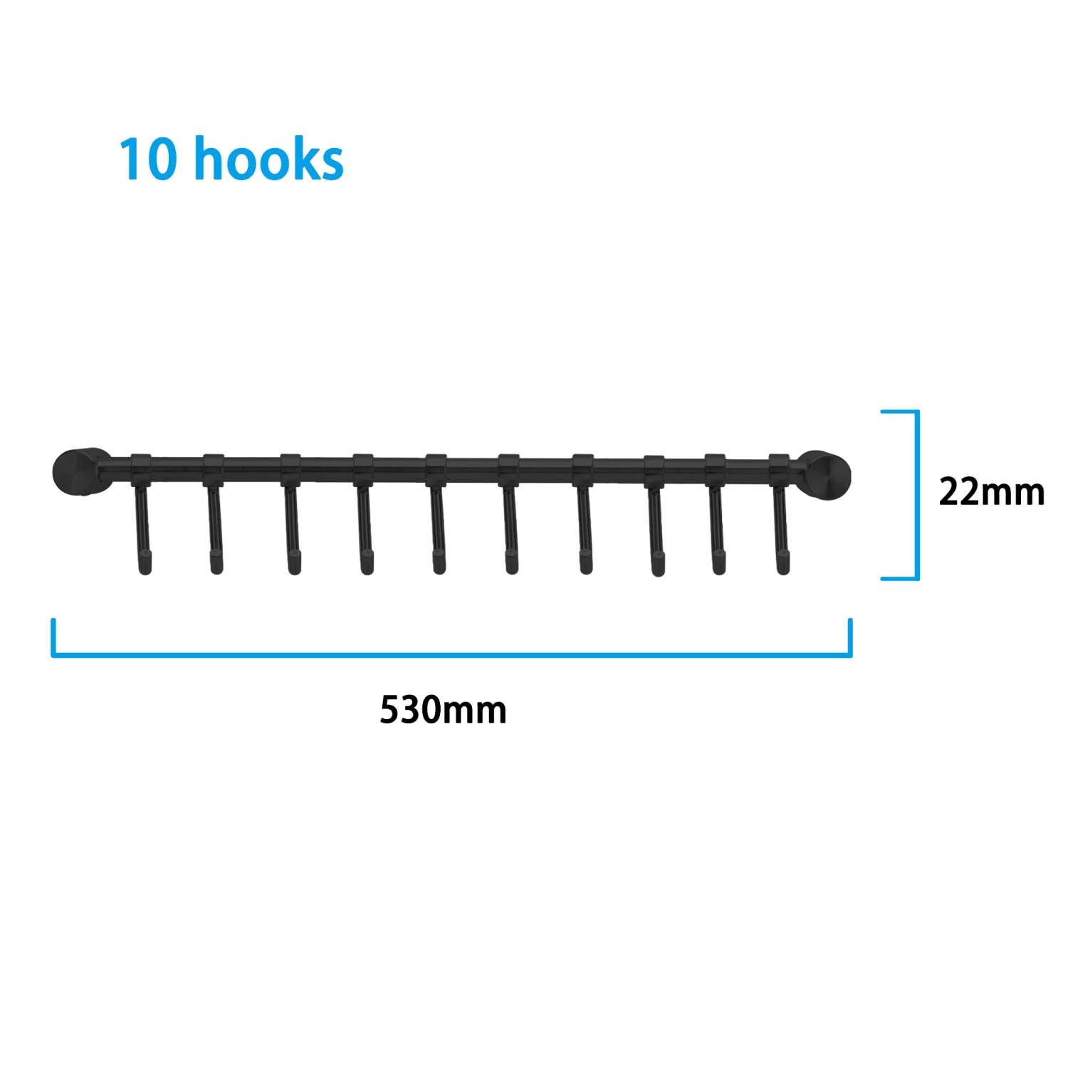 Intirilife Edelstahl Hängeleiste mit 10 Haken in Schwarz - Hakenleiste Küchenstange Wandhalterung
