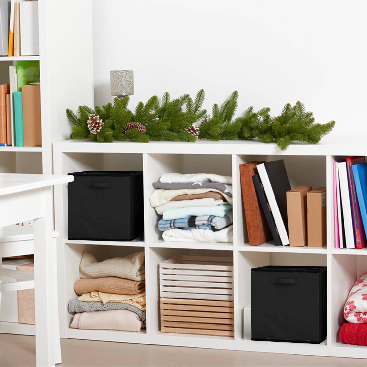 Intirilife 6x faltbare Aufbewahrungs-Stoffbox in Schwarz - 26.7 x 26.7 x 28 cm - Multifunktionale Sammelbox zum Kombinieren mit Schränken oder