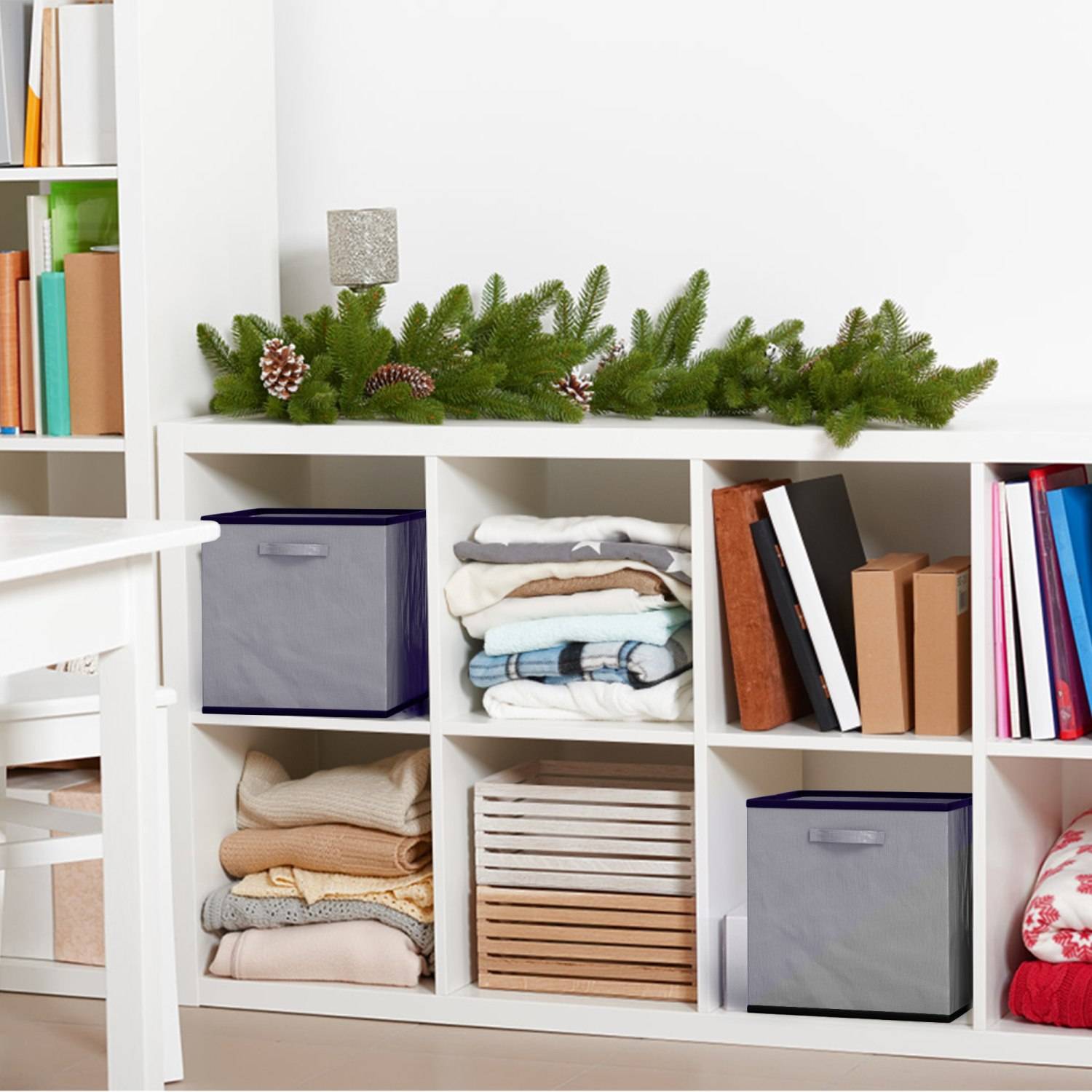 Intirilife 6x faltbare Aufbewahrungs-Stoffbox in Grau - 26.7 x 26.7 x 28 cm - Multifunktionale Sammelbox zum Kombinieren mit Schränken oder Regalen