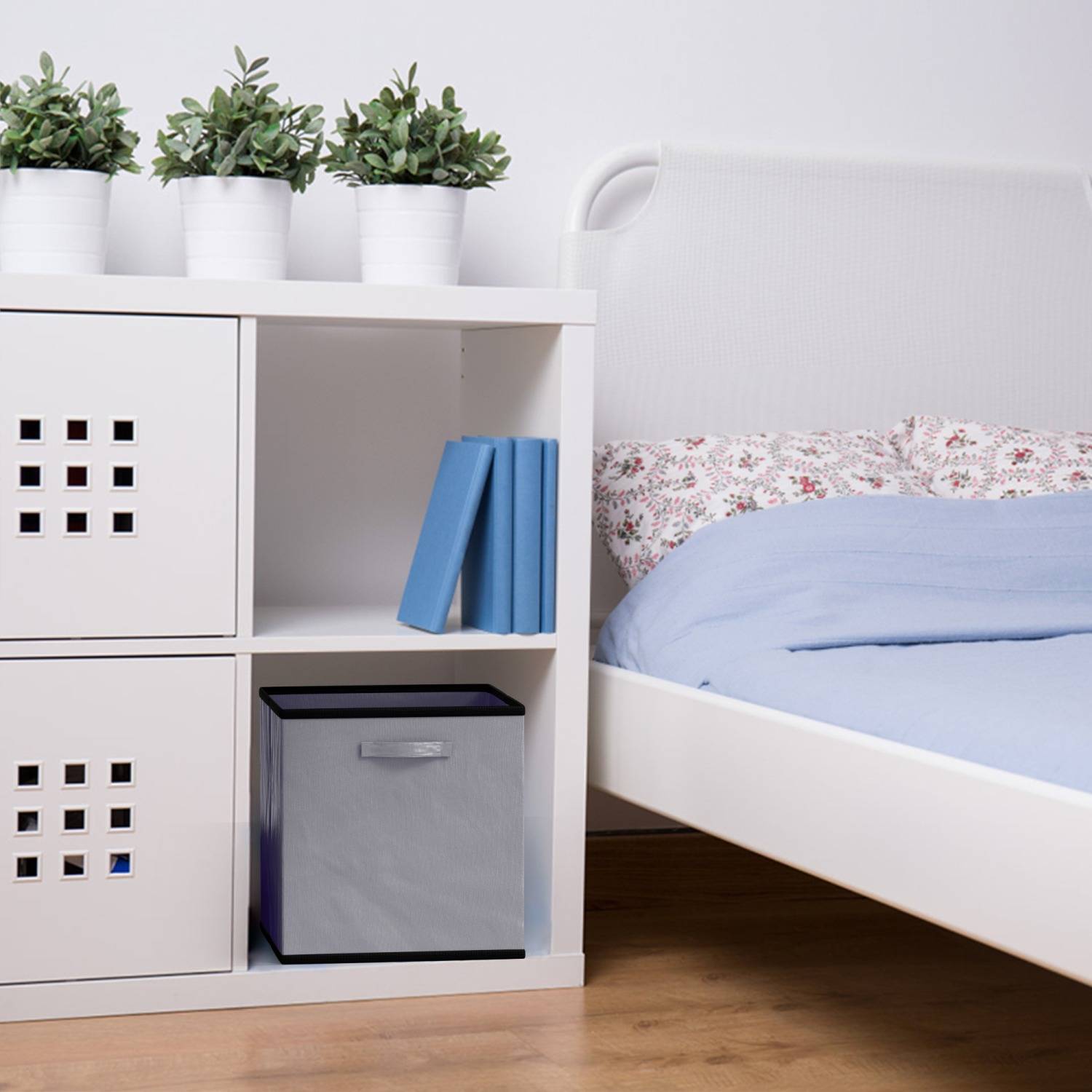 Intirilife 6x faltbare Aufbewahrungs-Stoffbox in Grau - 26.7 x 26.7 x 28 cm - Multifunktionale Sammelbox zum Kombinieren mit Schränken oder Regalen