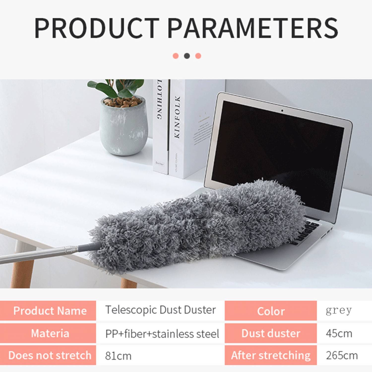 Intirilife praktischer Mikrofaser Staubwedel mit Teleskopgriff in Grau - 81 (256) x 13 cm - Biegbar abnehmbar waschbar