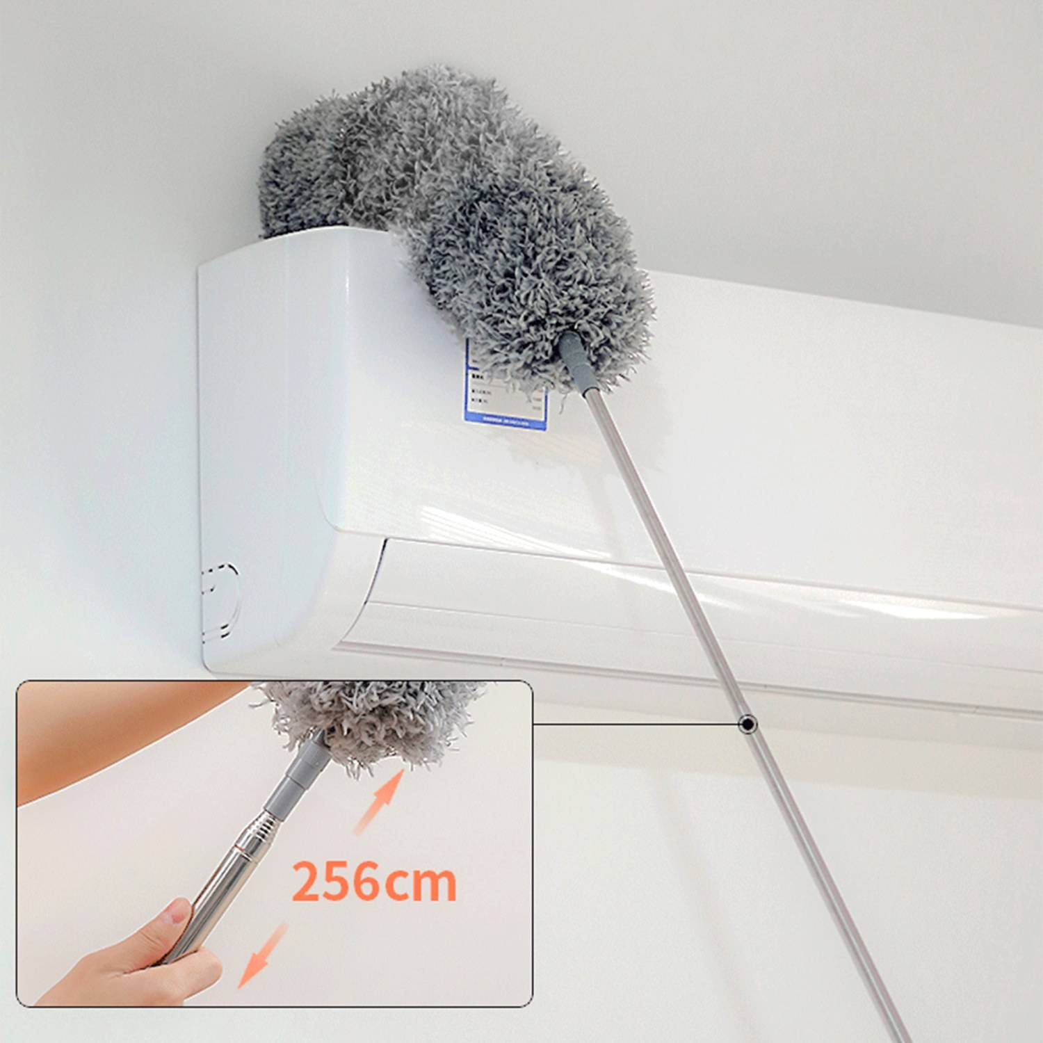 Intirilife praktischer Mikrofaser Staubwedel mit Teleskopgriff in Grau - 81 (256) x 13 cm - Biegbar abnehmbar waschbar