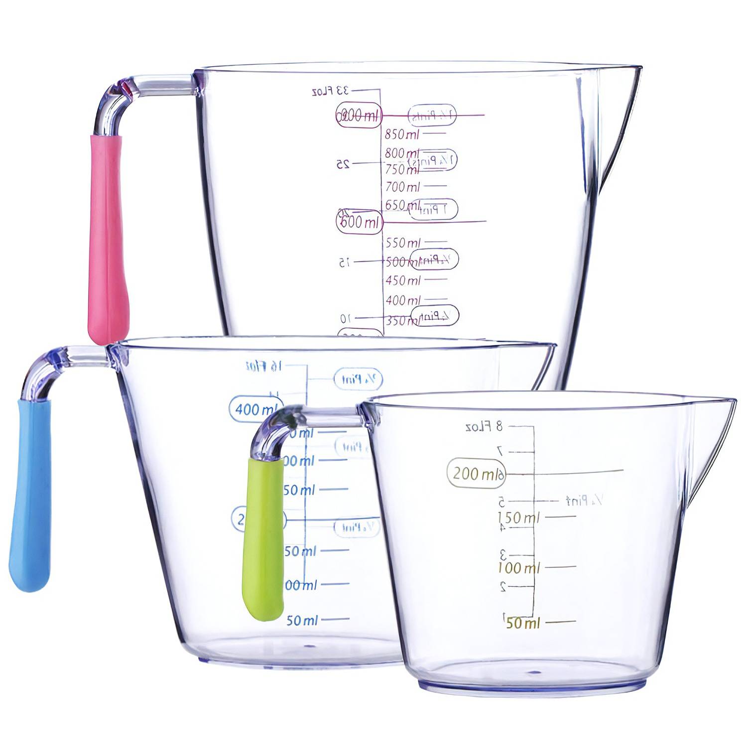 Intirilife 3er Pack Messbecher mit 200 ml, 400 ml und 900 ml - Verschiedenen Größen zum Kochen Backen und Abmessen