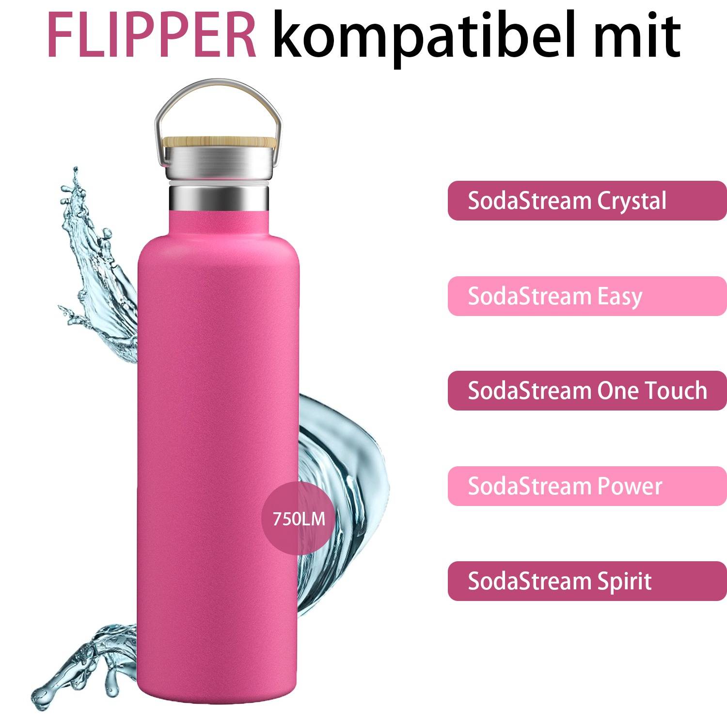 Intirilife praktische Edelstahl Thermosflasche Isolierkanne in Pink mit 750ml Volumen - Für Unterwegs zum Wandern oder beim Sport