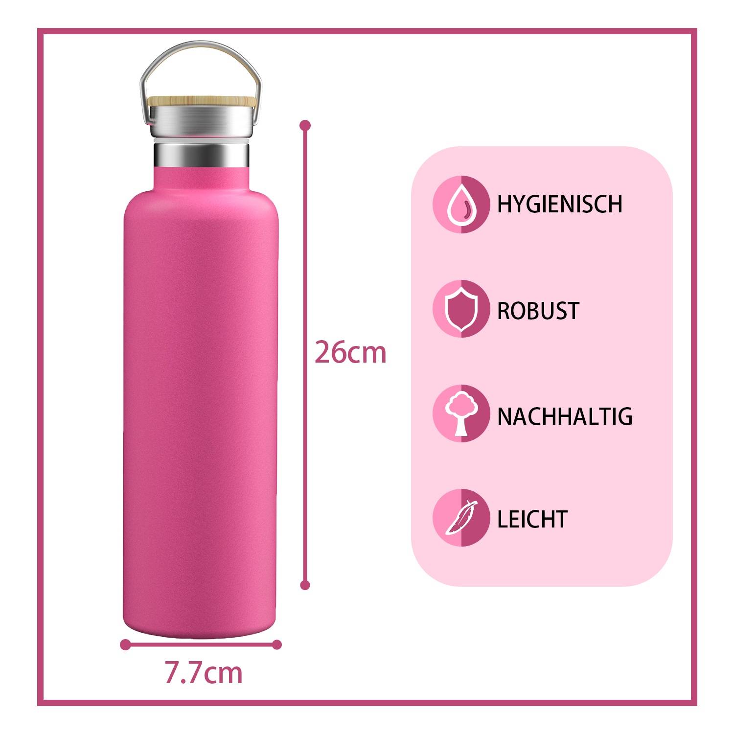 Intirilife praktische Edelstahl Thermosflasche Isolierkanne in Pink mit 750ml Volumen - Für Unterwegs zum Wandern oder beim Sport