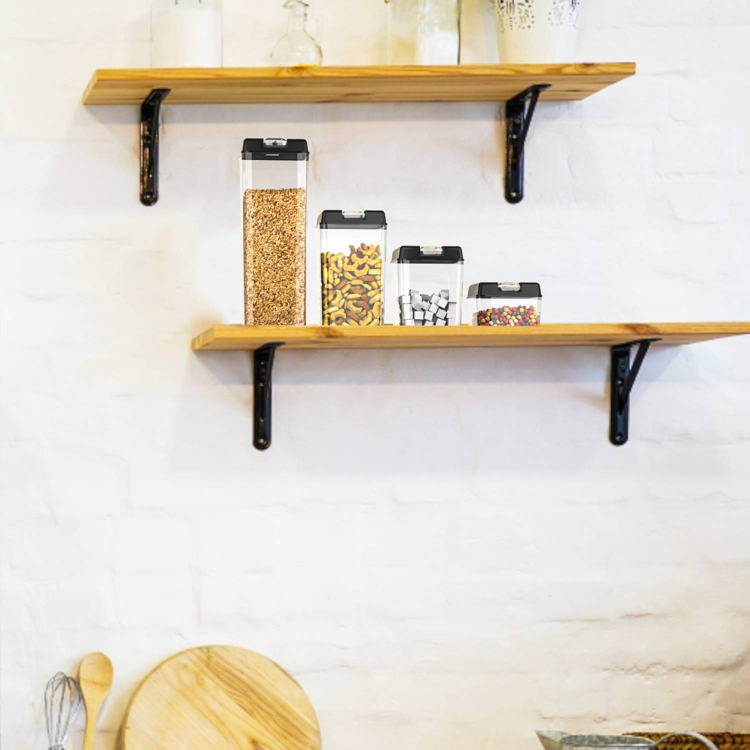 Intirilife 7-teiliges Set luftdichte Lebensmittelbehälter Aufbewahrungsboxen in schwarz in verschiedenen Größen