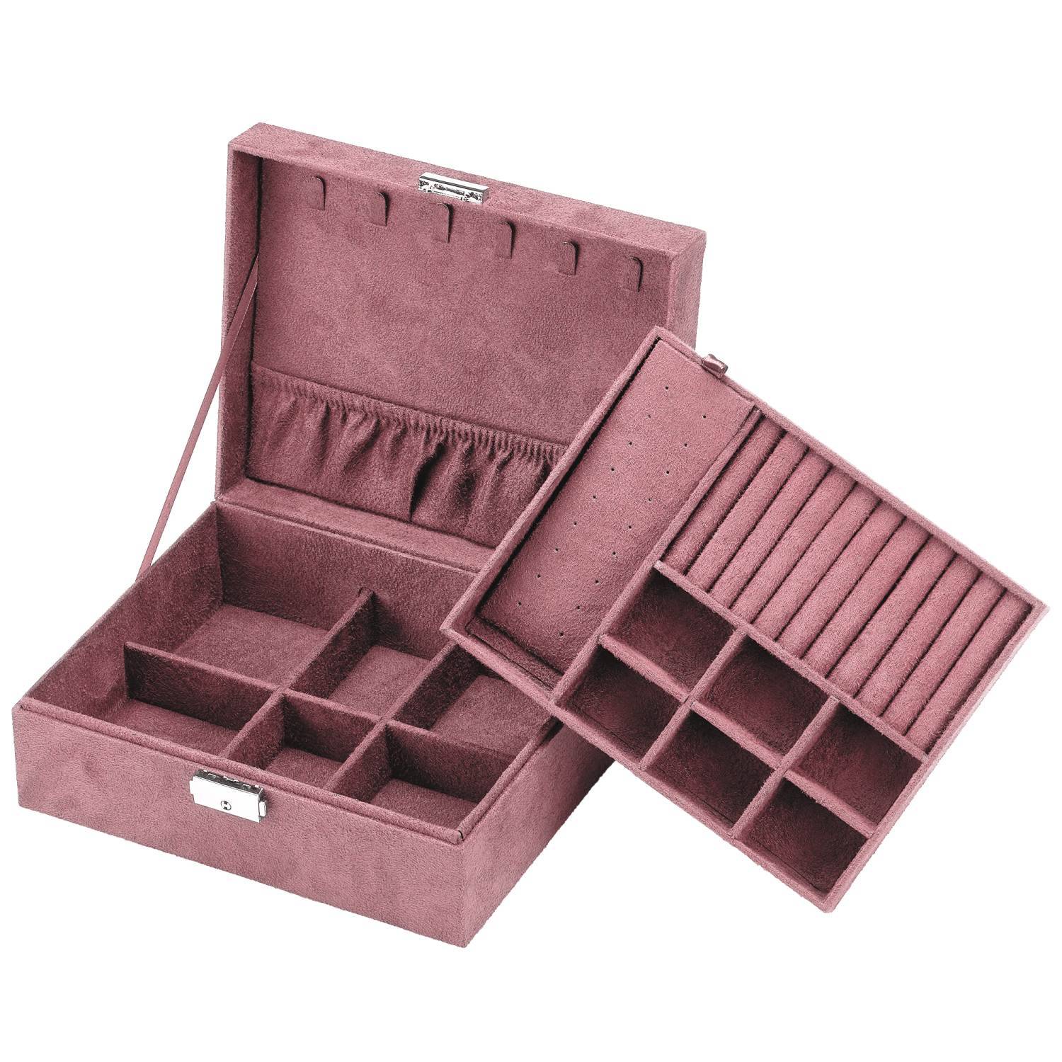 Intirilife hochwertige Juwelenbox Schmuckschatulle Accessoirekästchen in Rosa - Zum Aufbewahren von Ringen Ketten Uhren Ohrringen und Armbändern
