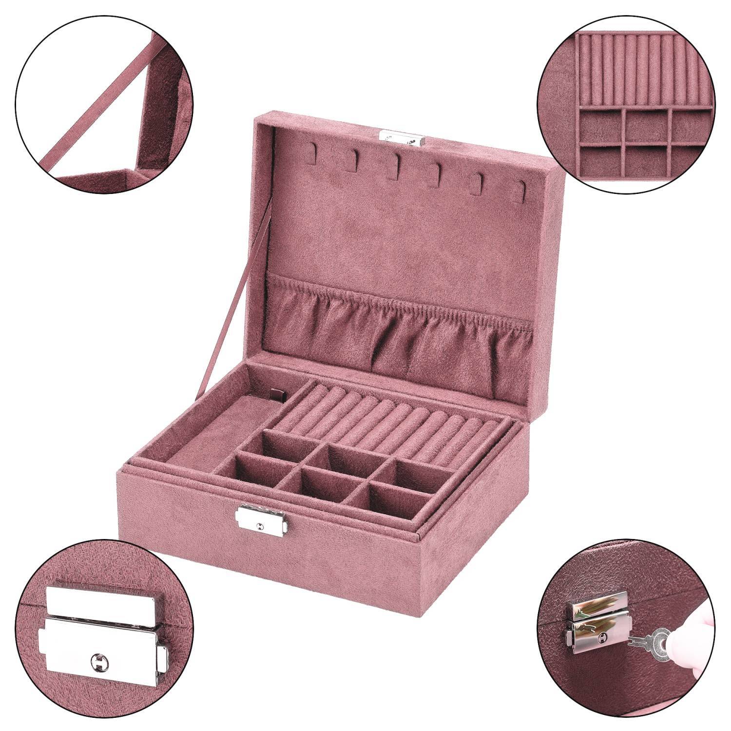 Intirilife hochwertige Juwelenbox Schmuckschatulle Accessoirekästchen in Rosa - Zum Aufbewahren von Ringen Ketten Uhren Ohrringen und Armbändern