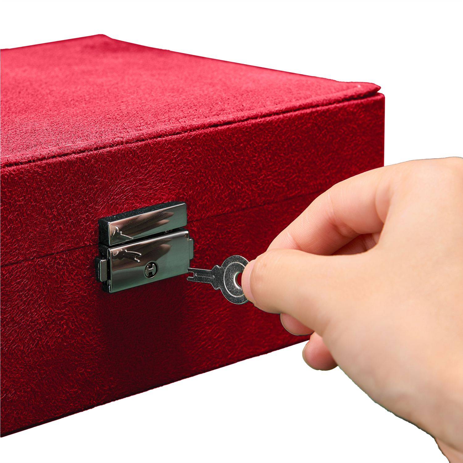 Intirilife hochwertige Juwelenbox Schmuckschatulle Accessoirekästchen in Rot - Zum Aufbewahren von Ringen Ketten Uhren Ohrringen und Armbändern