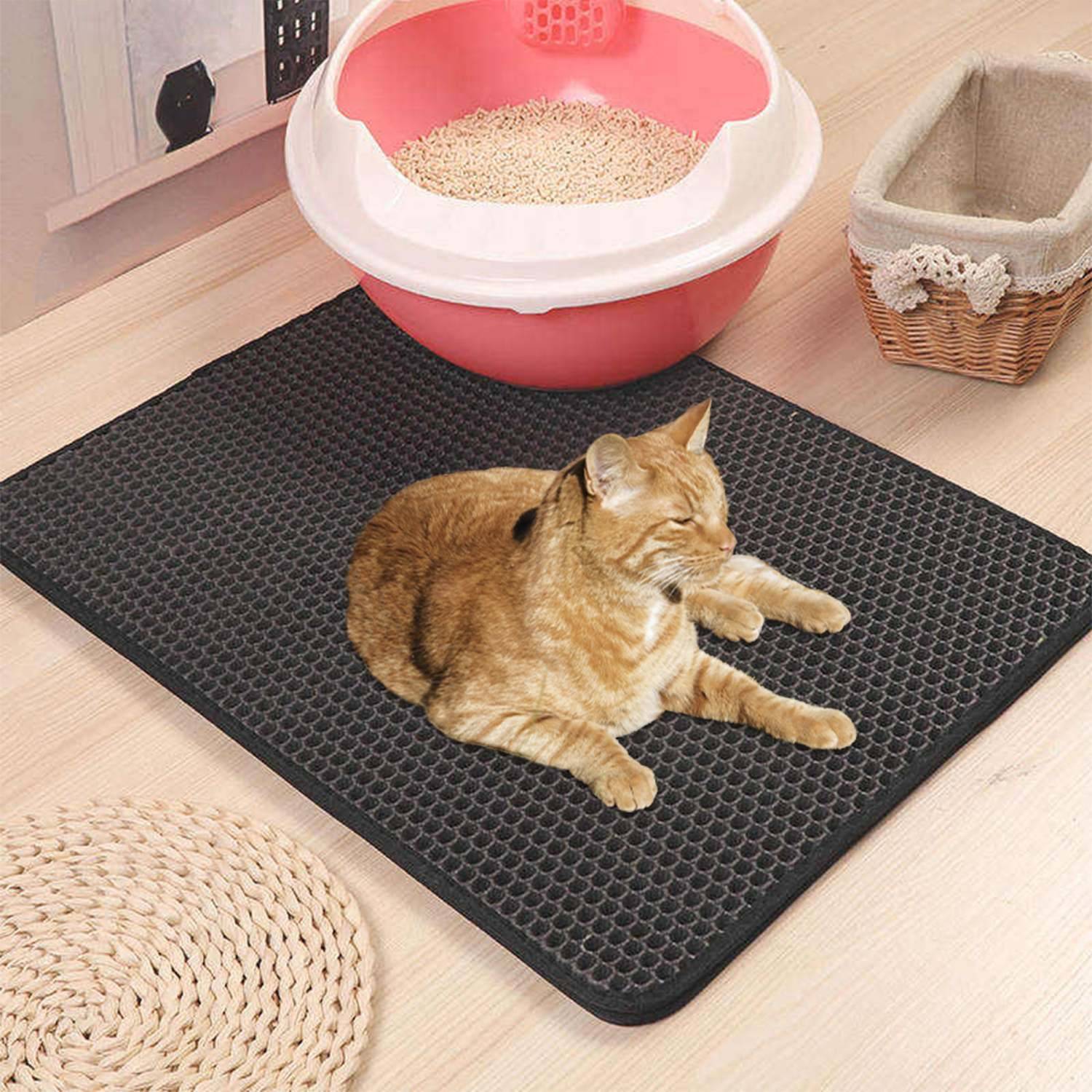 Intirilife Katzenklo Matte in 65 x 75 x 1.3 cm - Wasserfest, einfach zu reinigen - Katzenstreu Matte