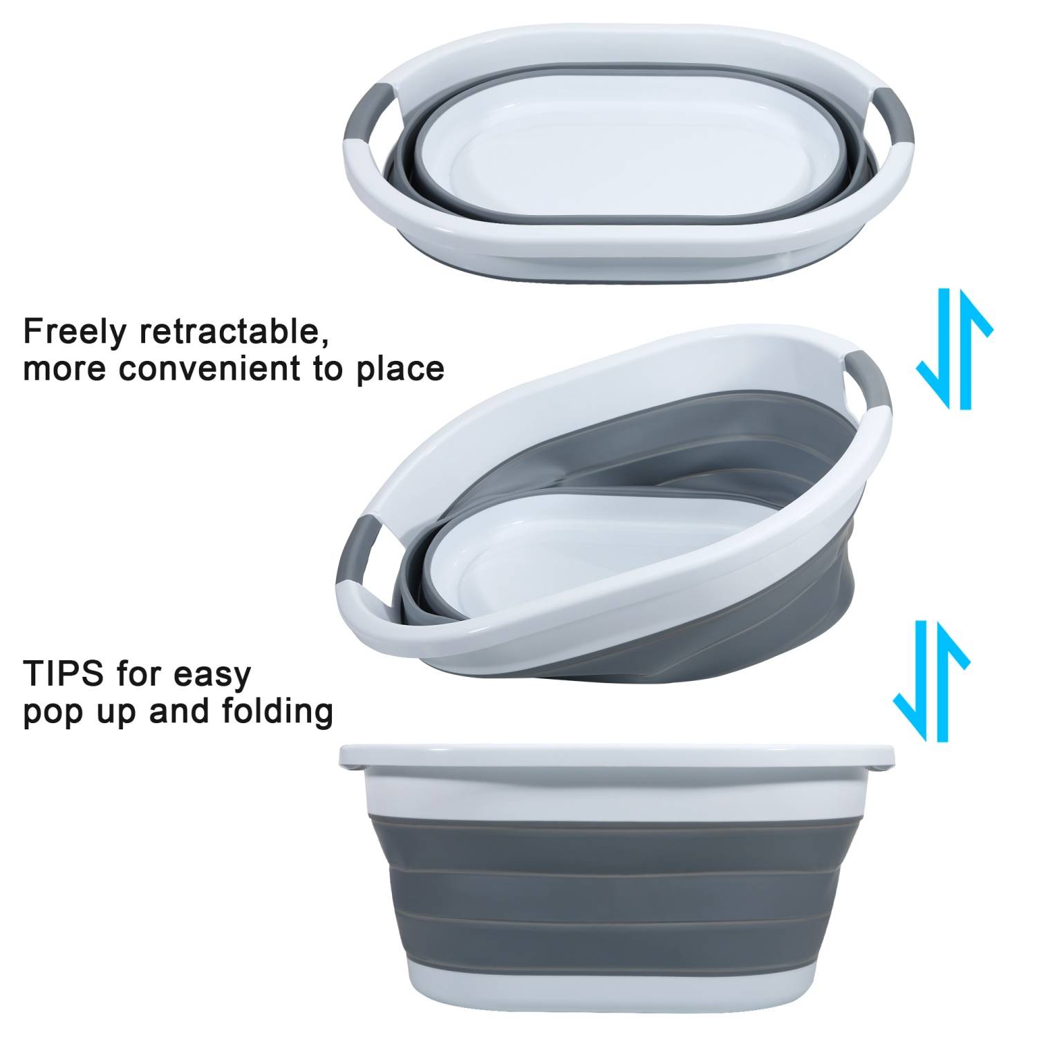 Intirilife faltbarer Wäschekorb aus Kunststoff und Silikon - 61.5 x 44 x 27 cm - platzsparend mit Griffen - 36L
