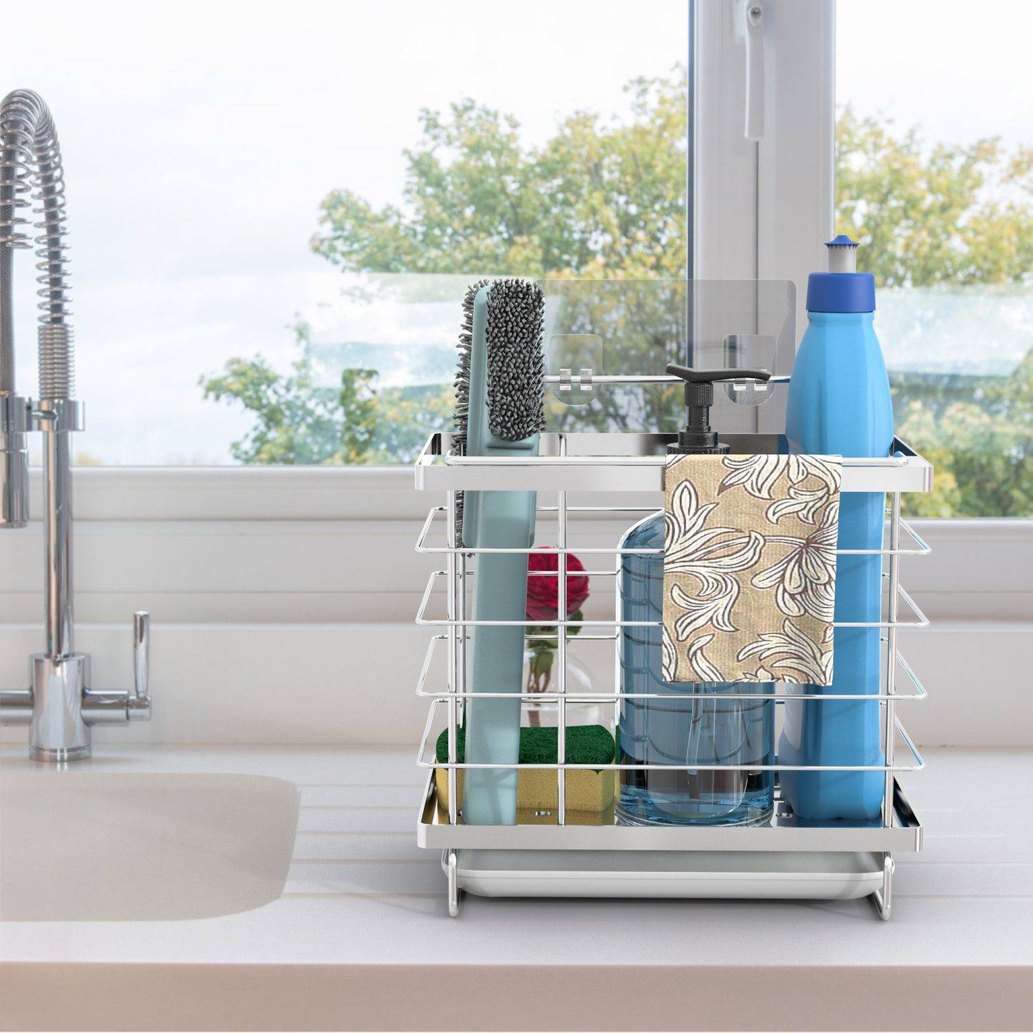 Intirilife praktische Spülenablage Reinigungskorb Badhalterung in Silber zum Aufbewahren und Organisieren von Putzmitteln und Küchenutensilien