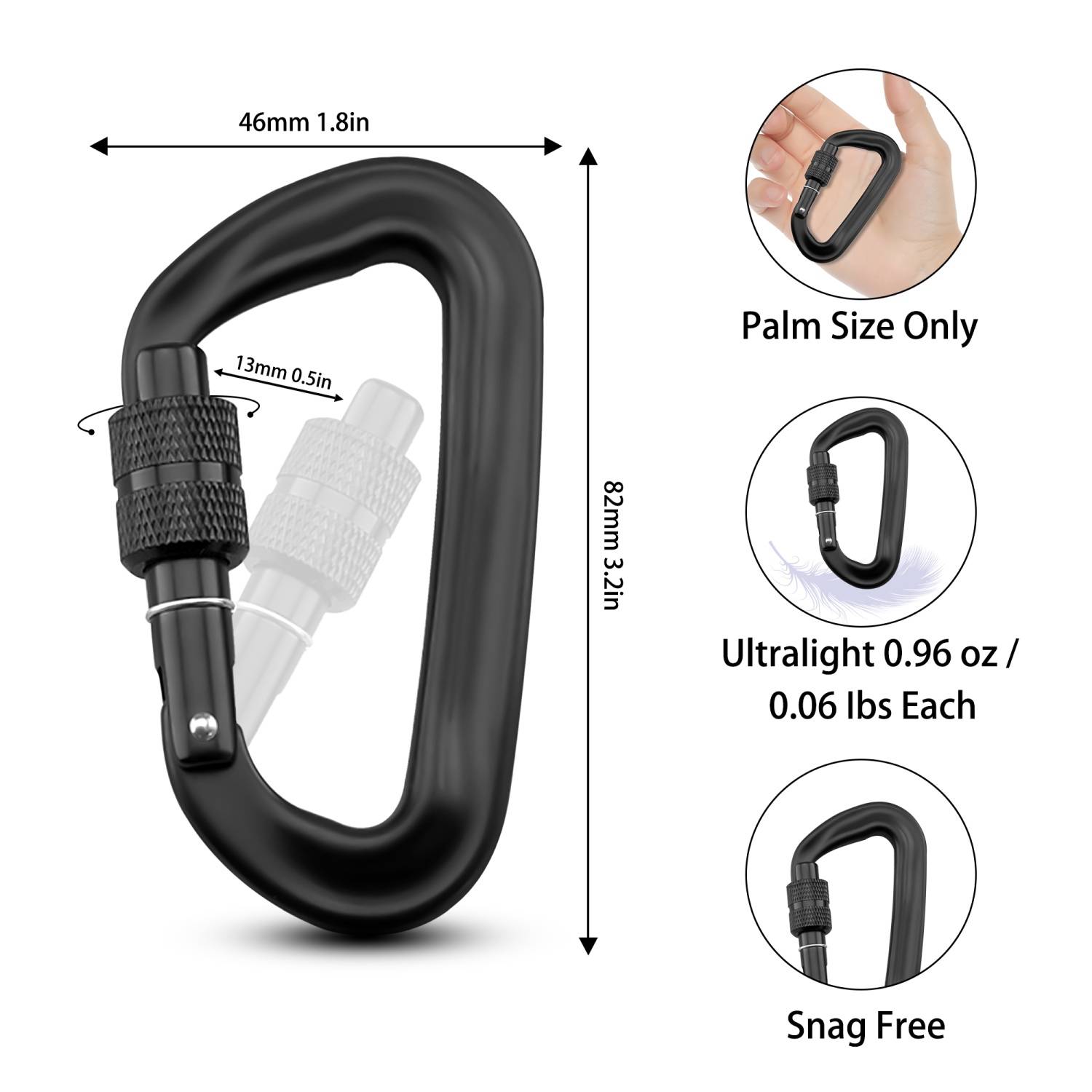 Intirilife 4er Set Schwerlast Karabiner in schwarz für Outdoorsport und Freizeitaktivitäten
