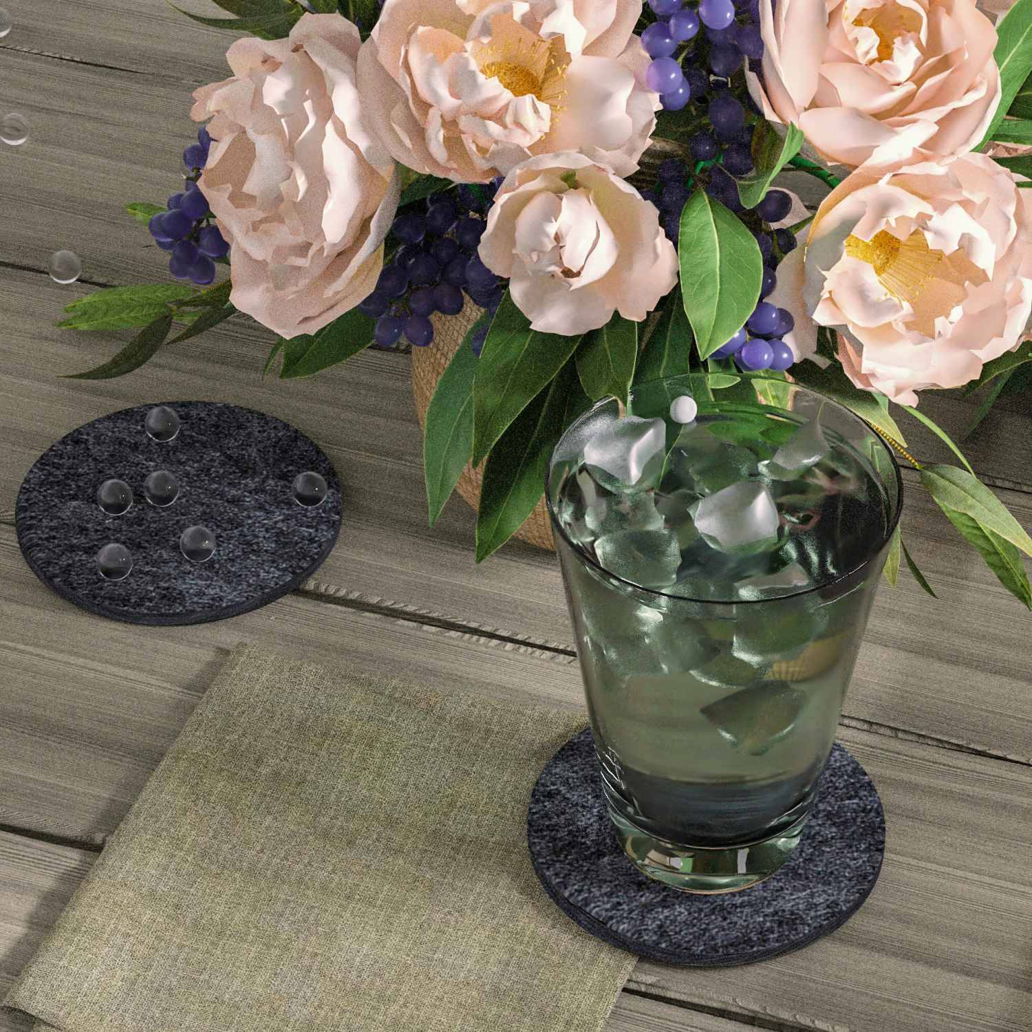 Intirilife 10er Set praktische Filzuntersetzer mit Holzhalterung in Dunkel Grau für Gläser Tassen Flaschen Schüsseln und mehr