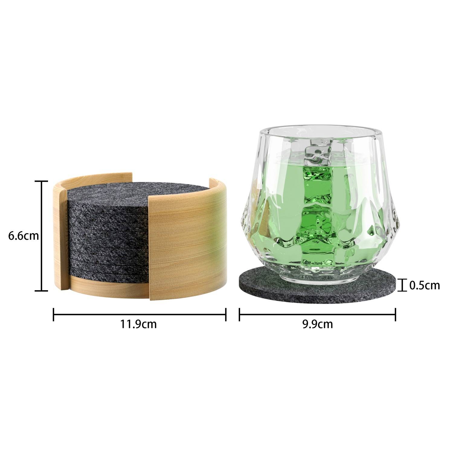 Intirilife 10er Set praktische Filzuntersetzer mit Holzhalterung in Dunkel Grau für Gläser Tassen Flaschen Schüsseln und mehr