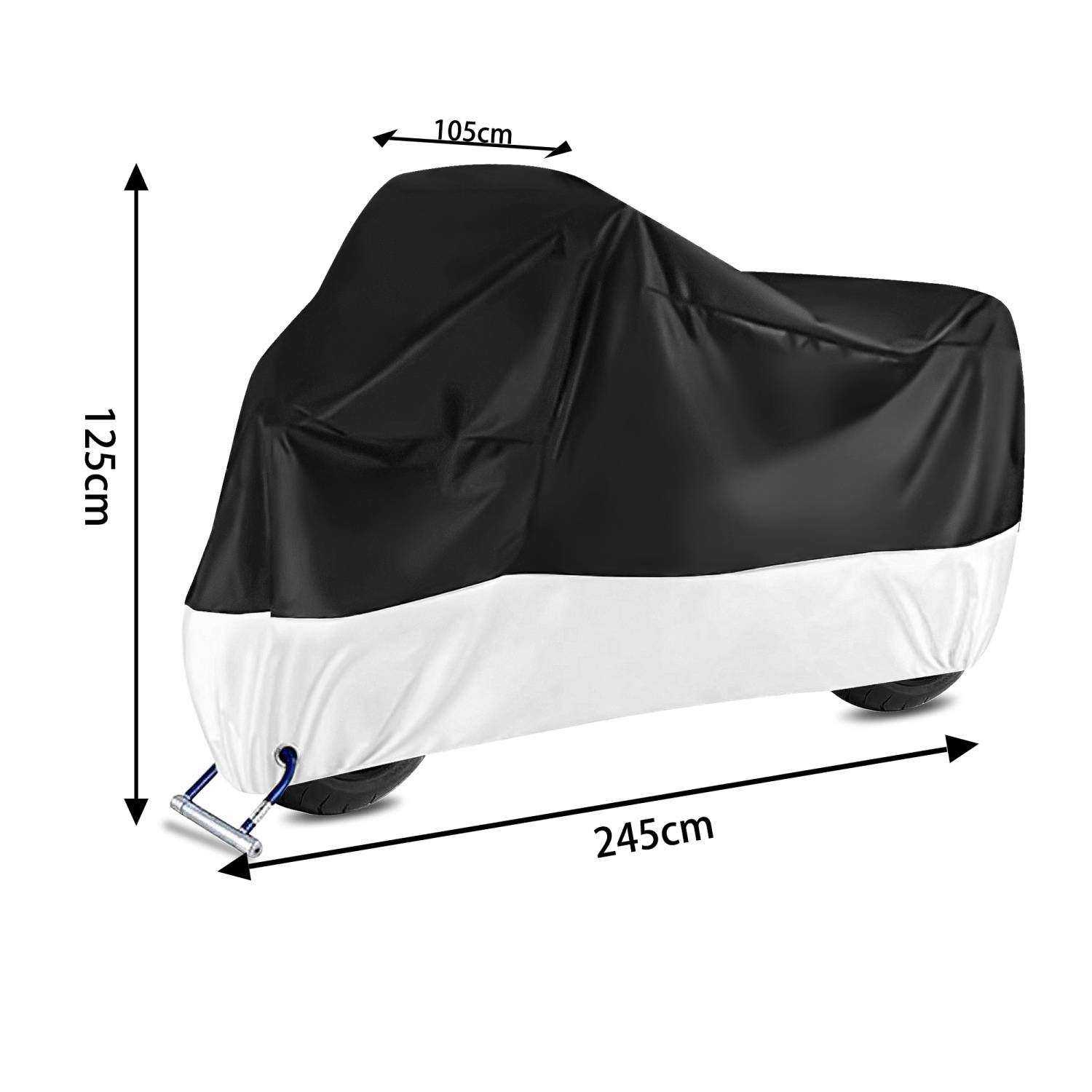 Intirilife XXL Outdoor Motorradabdeckung Abdeckplane in Silber - Schwarz - Größe 245 x 105 x 125 cm - Zum Schutz für Zweiradvehikel bei jeder Wette