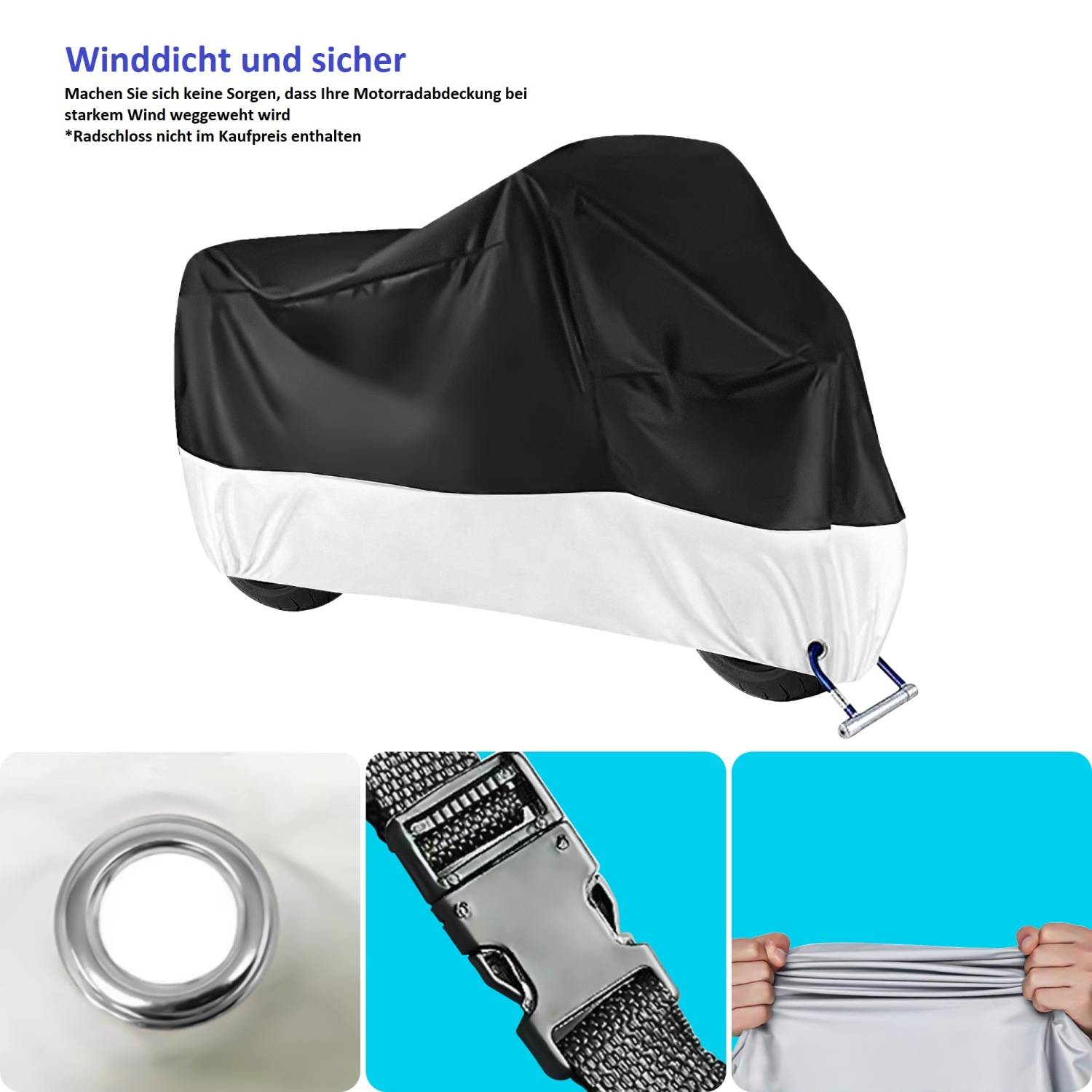 Intirilife XXL Outdoor Motorradabdeckung Abdeckplane in Silber - Schwarz - Größe 245 x 105 x 125 cm - Zum Schutz für Zweiradvehikel bei jeder Wette